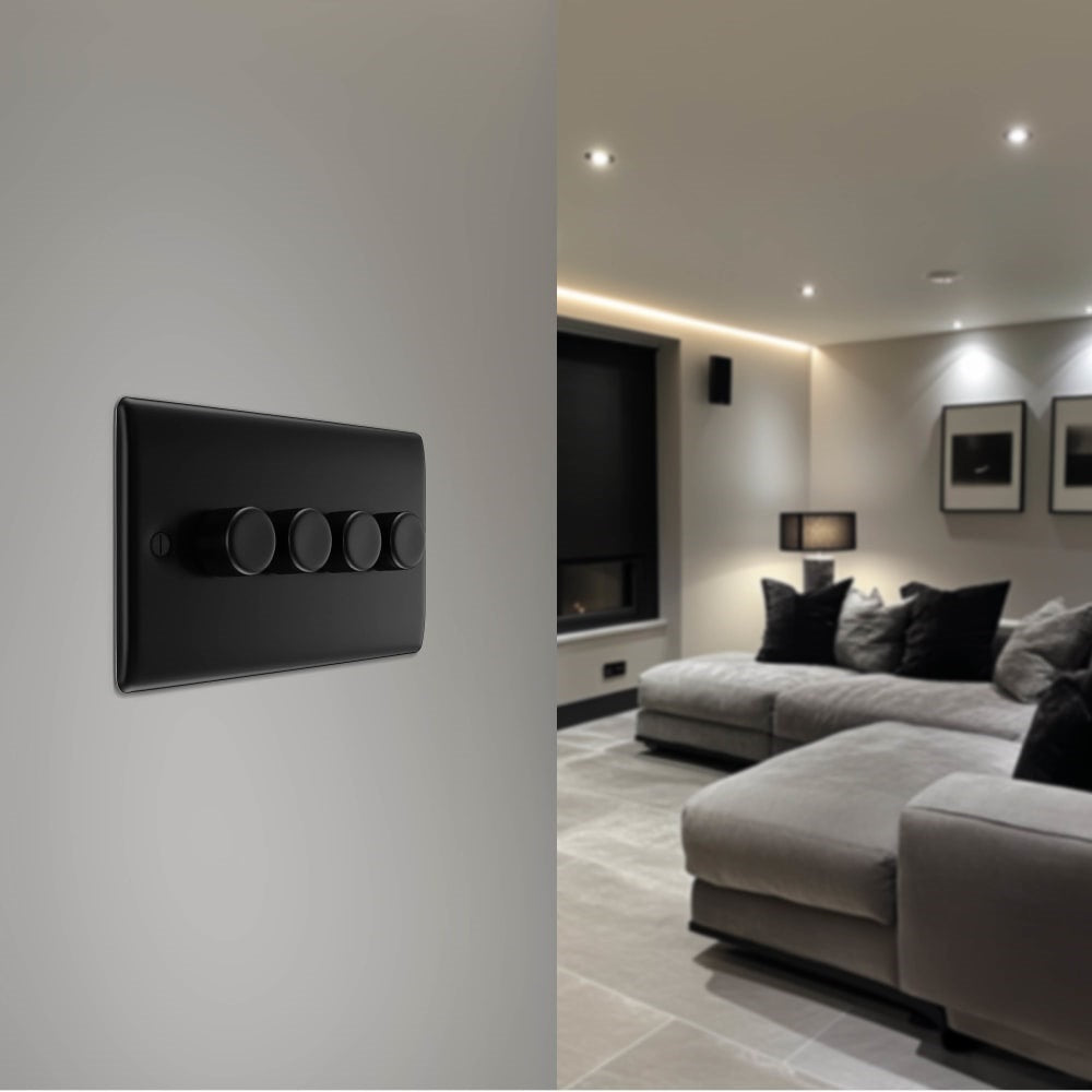BG Nexus Metal Matt Black 4G Dimmer Switch NFB84 - Modern 4-Gang Smart Light Switch for Home Automation & Smart Lighting Control | Perfect for Living Rooms, Bedrooms & Office Spaces