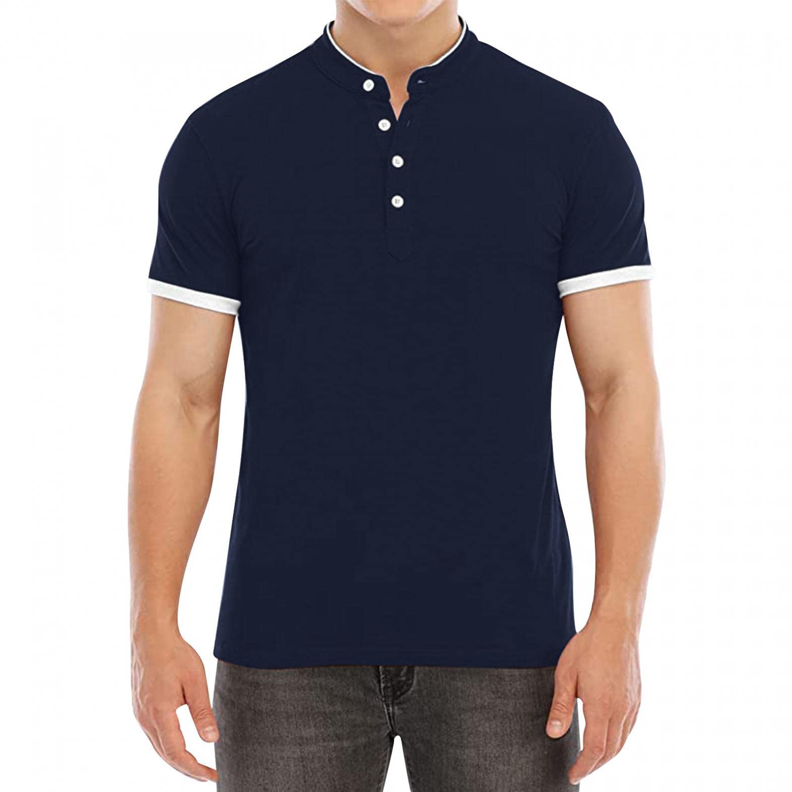 Men's Summer Graphic Polo Shirts - Solid Color Button Down Stand Collar T-Shirts & Henley Tops | Casual Wear, Office & Outdoor Activities