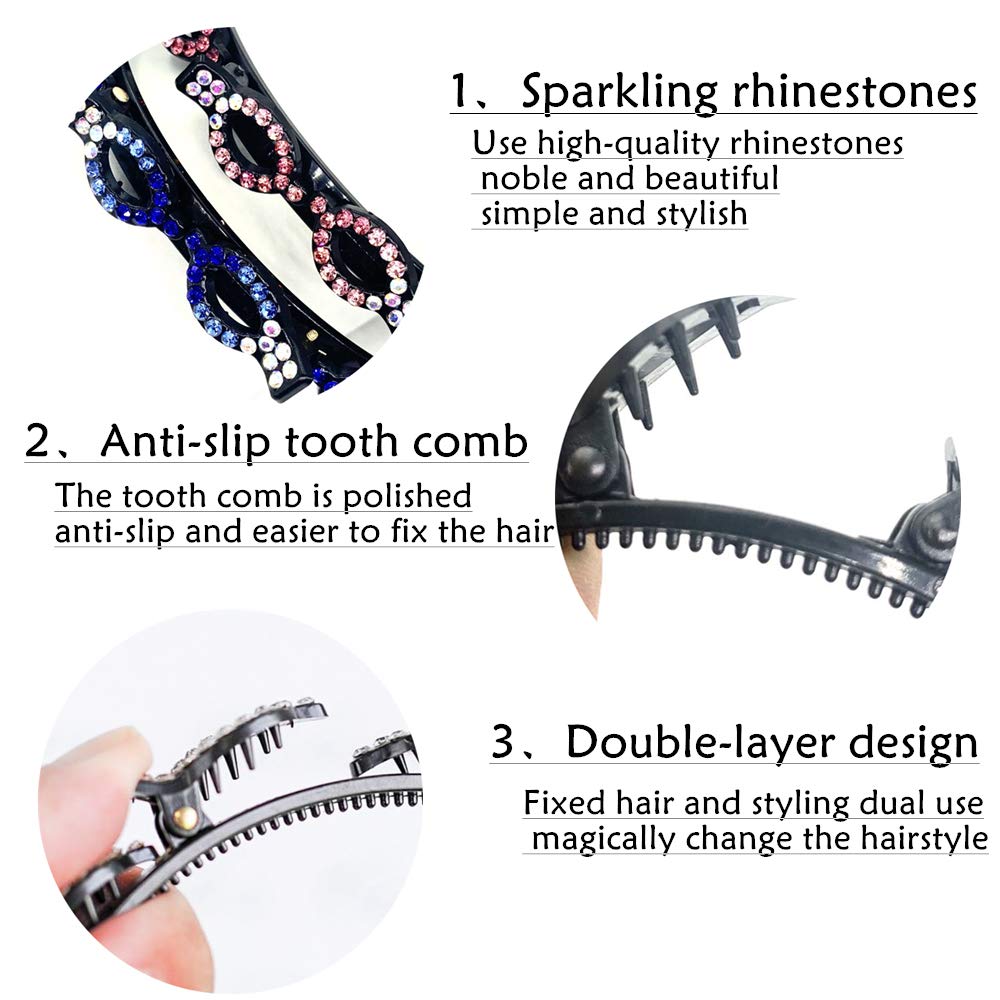 Rhinestone Hair Bands for Women & Girls – Double Bangs Hair Accessories, Korean Braided Headbands with Clips, Twist Headbands for Styling – Perfect for Parties, Weddings & Everyday Fashion