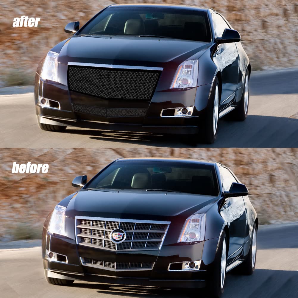 2008-2013 Cadillac CTS & 2011-2013 CTS Coupe Black Stainless Steel Double Wire Mesh Grille Insert - Direct Fit Replacement Part for Enhanced Front End Style & Protection (Perfect for Car Enthusiasts & Custom Upgrades)