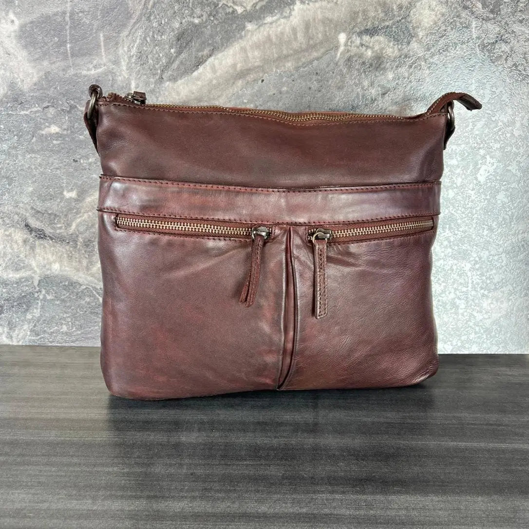 MET Genuine Leather Crossbody Bag for Women with Dual Zipper Pockets - Perfect for Travel, Work & Everyday Use