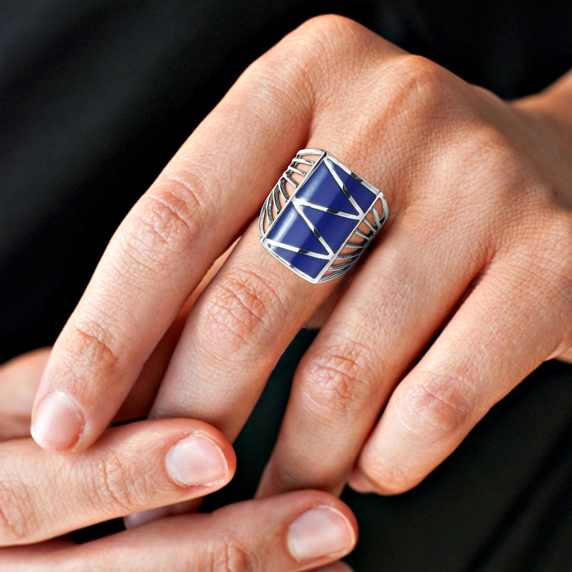 AeraVida Stripe Line Zig-Zag Simulated Blue Lapis Lazuli .925 Sterling Silver Ring for Women | Classic & Casual Wedding Band | Comfort Fit Jewelry | Size 6-11 | Perfect for Everyday Wear, Anniversary Gifts & Special Occasions