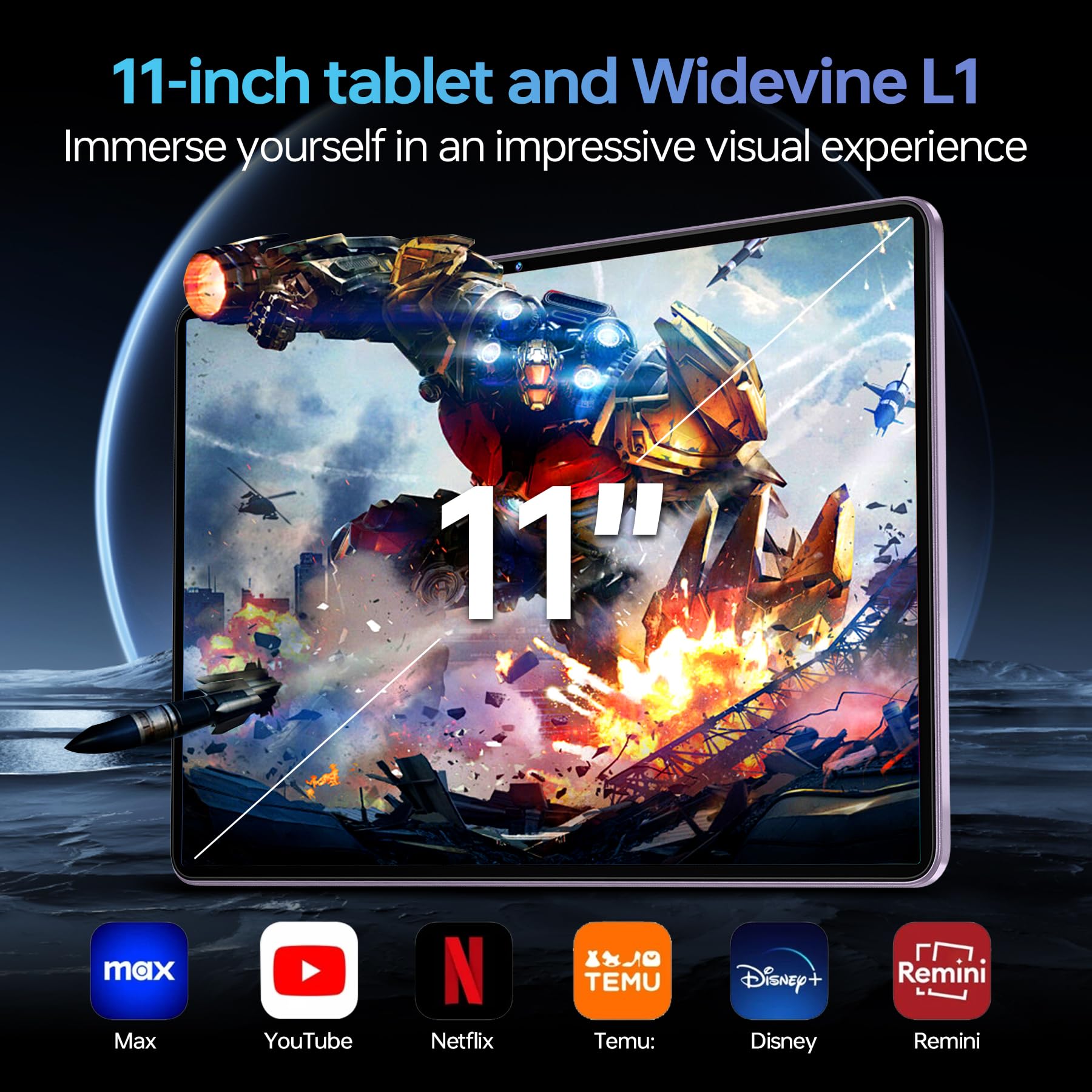 OUKITEL OT11 11 Inch 2K Android 14 Tablet - 16GB RAM 128GB Storage (Expandable to 1TB), 8000mAh Battery Octa-Core Gaming Tablet with 4G LTE Dual SIM, Widevine L1, GPS, TÜV Certified, 13MP Camera & 5G WiFi - Purple | Perfect for Work, Gaming & Streaming