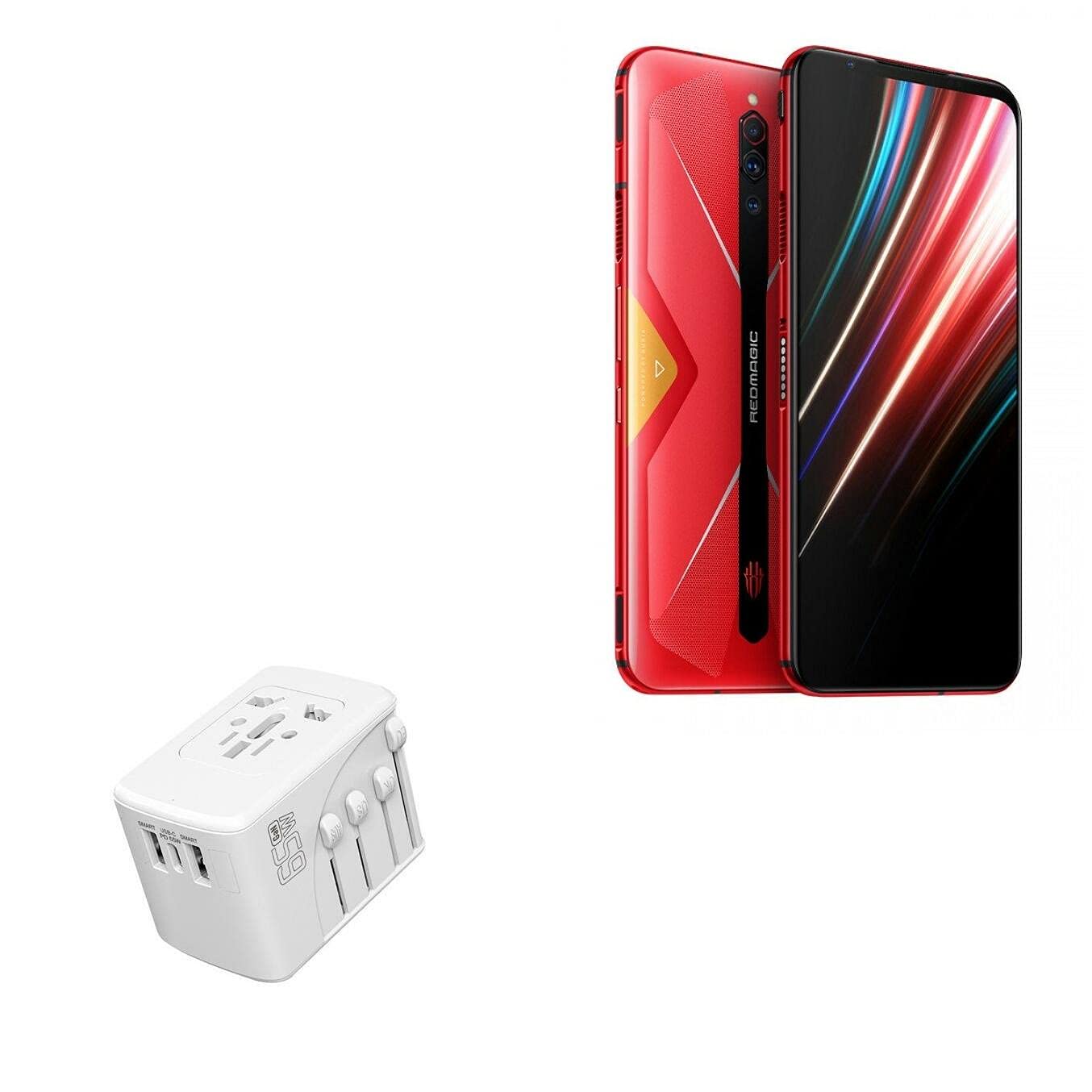 65W PD Fast Charger for Nubia Red Magic 5G - International Wall Charger with 3 USB Ports - Winter White - Perfect for Travel, Home & Office Use