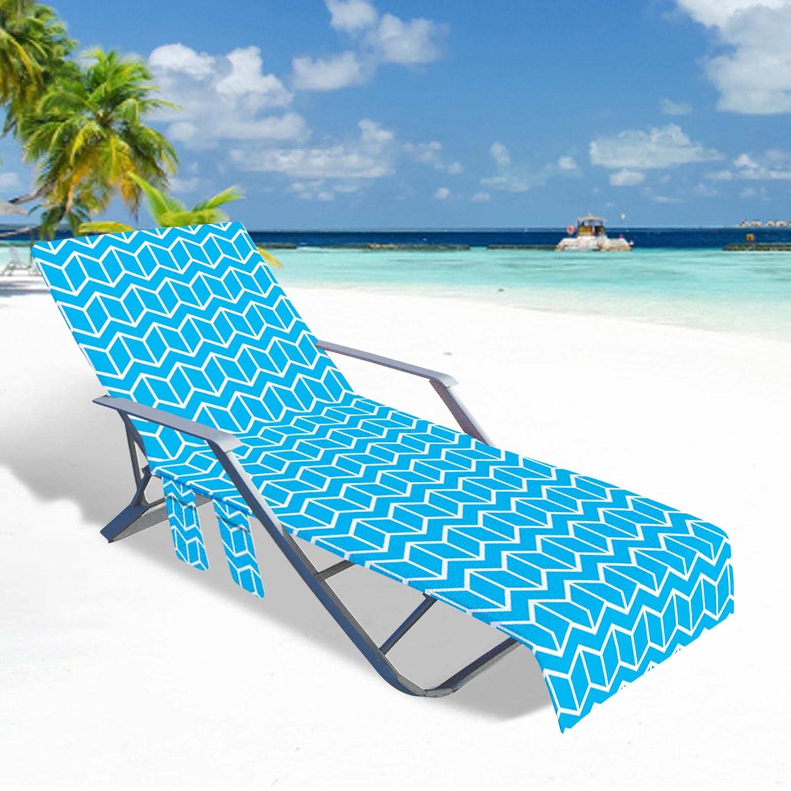 Premium Microfiber Lounge Chair Cover - Quick Dry Beach Towel Cover for Pool, Patio & Sunbathing | Waterproof Outdoor Chaise Lounge Cover with Side Pockets | Perfect for Beach, Poolside & Backyard Relaxation