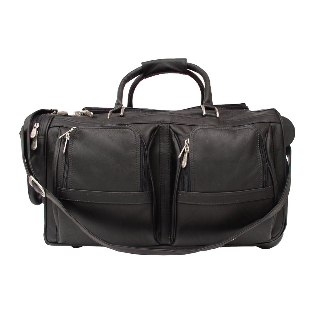 Premium Black Leather Duffel Bag with Wheels & Multiple Pockets - Travel, Gym & Business Carry-On Luggage for Men & Women