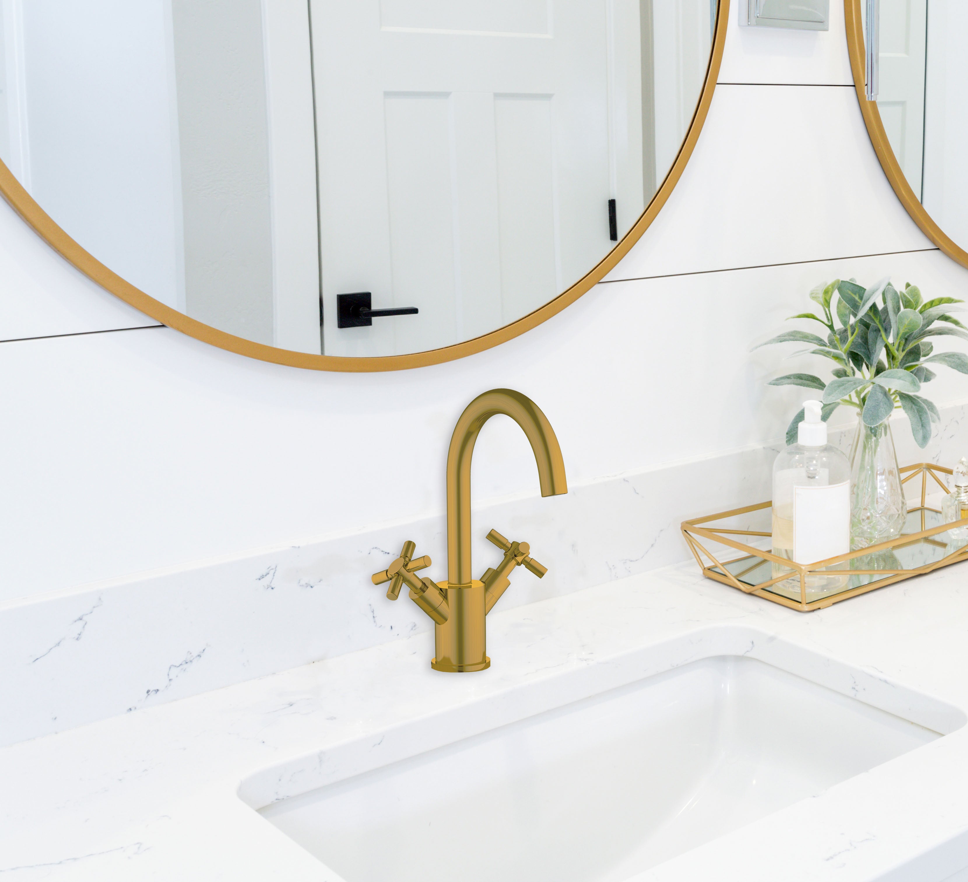 Brushed Gold Single Hole Double Cross Handle Bathroom Faucet - Modern Matte Finish for Bathroom Sink, Vanity & Powder Room (Prima Colori) | Perfect for Home Renovation & Luxury Interior Design