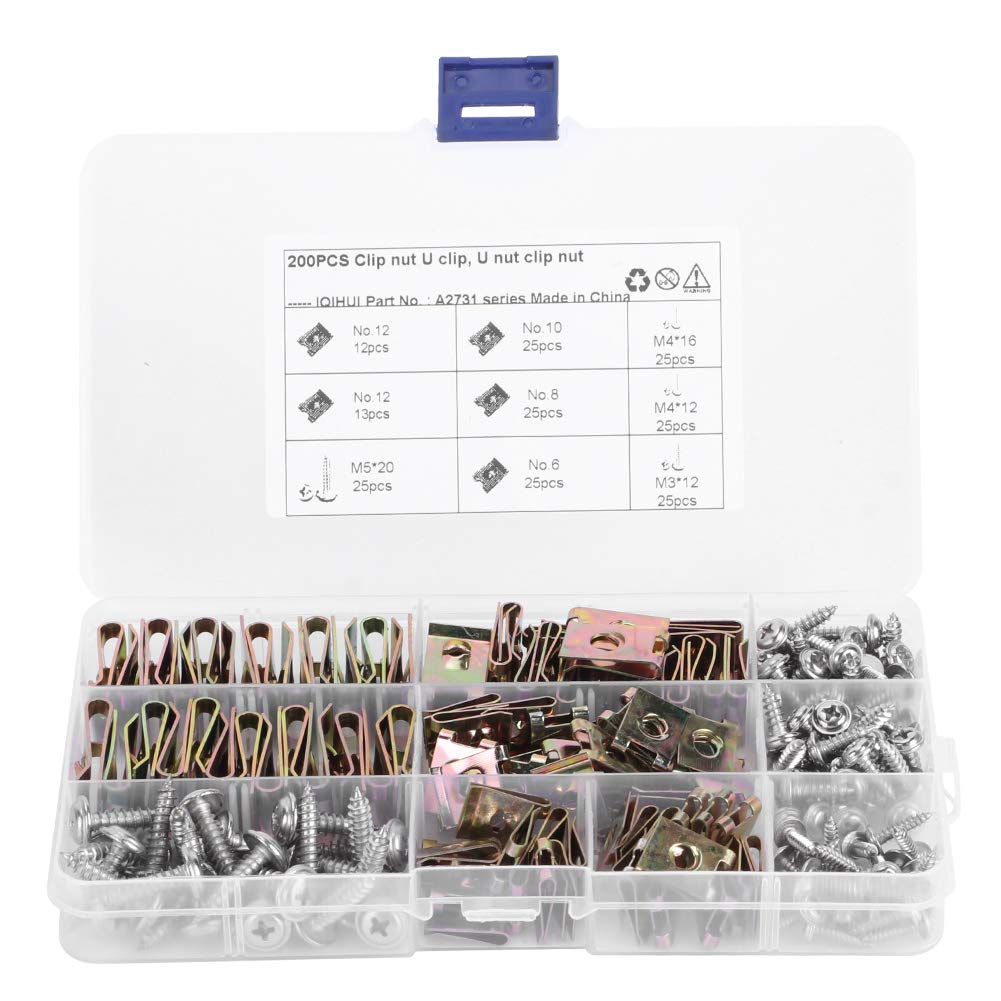 Car Trim Retainer U-Type Clips - 6/8/10/12 Assortment Kit with Stainless Steel Screws | Auto Interior Fasteners for Door Panels & Dashboard Repair