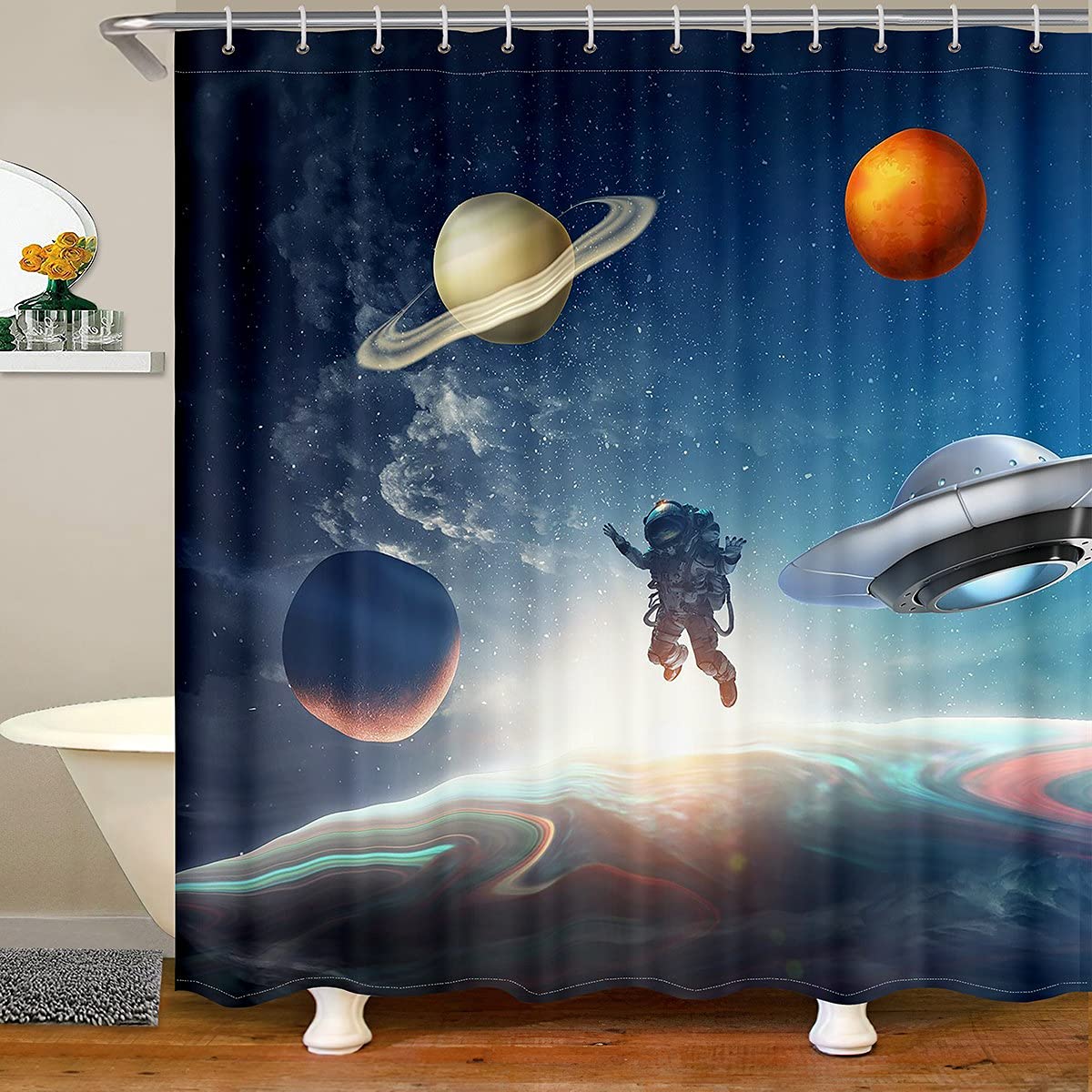 Galaxy Waterproof Shower Curtain - Space Themed Bathroom Decor for Kids with Universe Planet Print, 72x84 Inch - Perfect for Boys' Room, Astronaut Theme Bathrooms & Science Lovers
