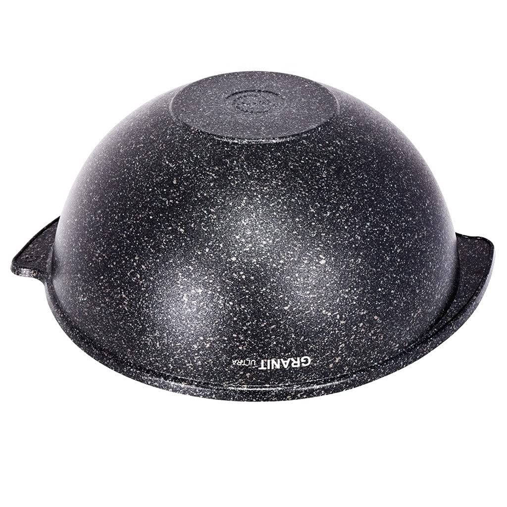 Premium Aluminum Wok Kazan Cooking Pot with Lid - 4.8 Qt (4.5L) Granite Coated Nonstick Camping & Kitchen Cookware - Perfect for Outdoor Camping, Home Cooking & Asian Cuisine