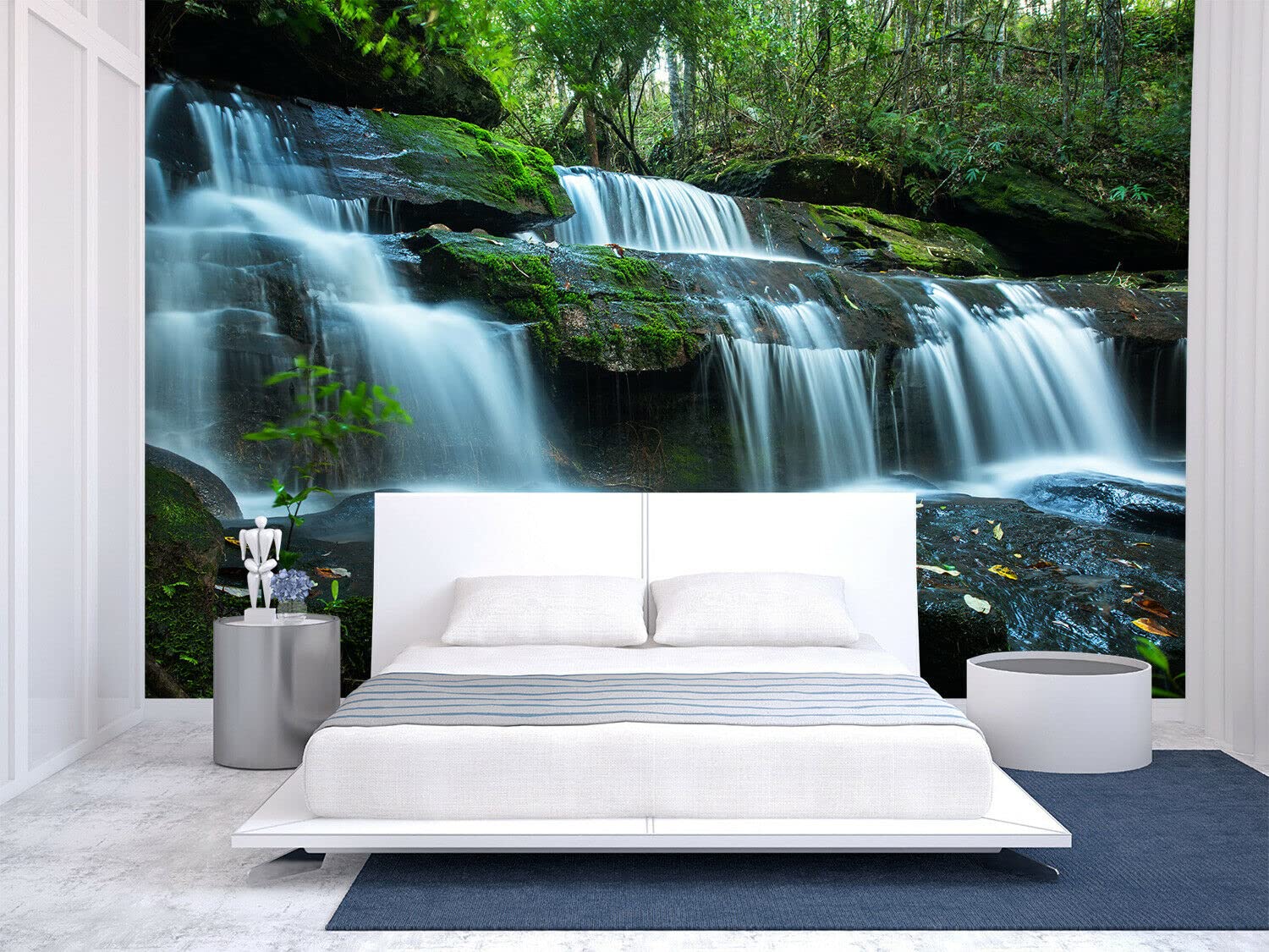 FLFK 3D Green Forest Creek Peel and Stick Wallpaper - Self-Adhesive Removable Wall Mural for Bedroom & Living Room Decor (118x78.7 inches) - Perfect for Nature-Themed Home, Office, Nursery & Dorm Room Wall Decoration