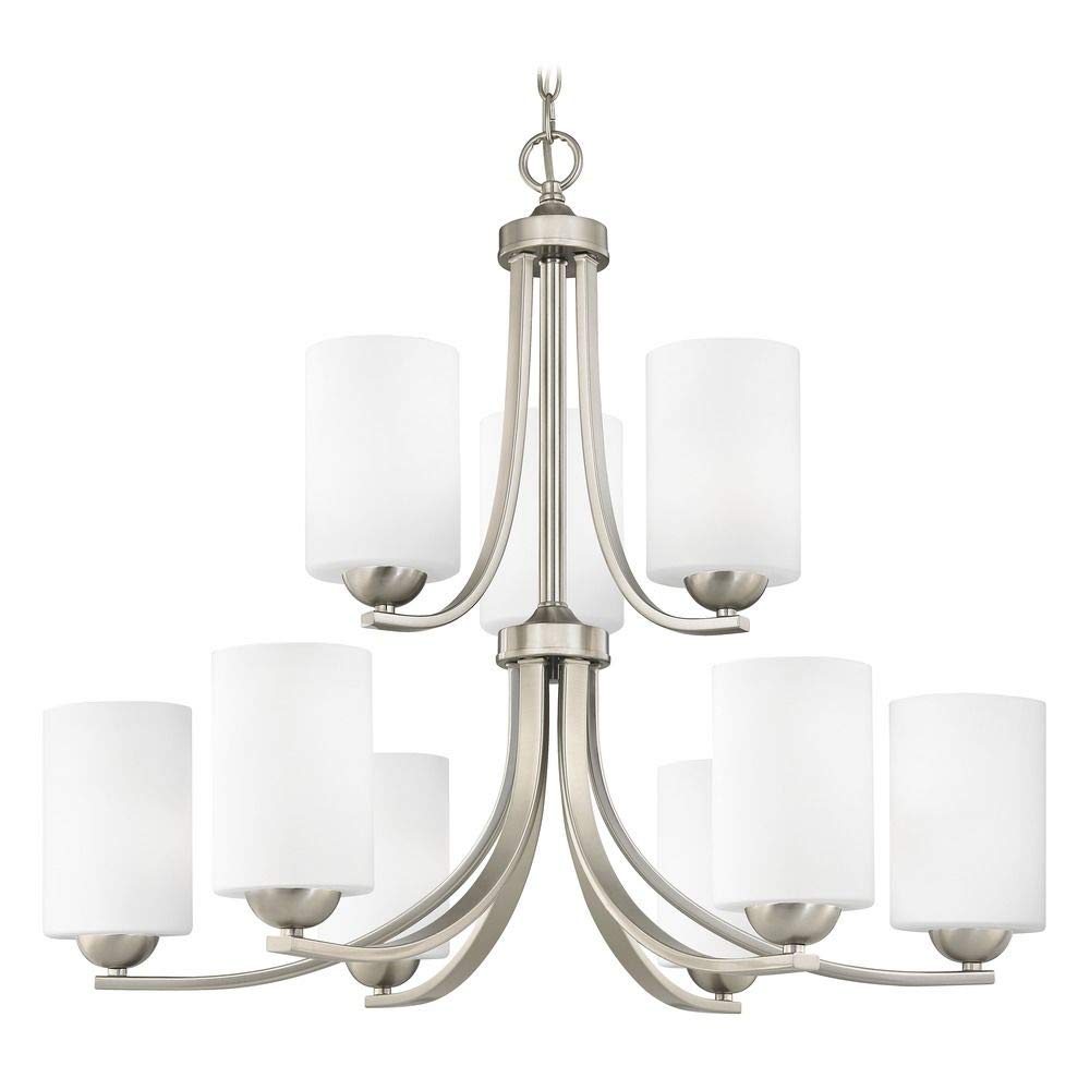 Elegant 9-Light Two-Tier Chandelier with Satin White Cylinder Glass Shades - Perfect for Dining Room, Living Room & Bedroom Lighting