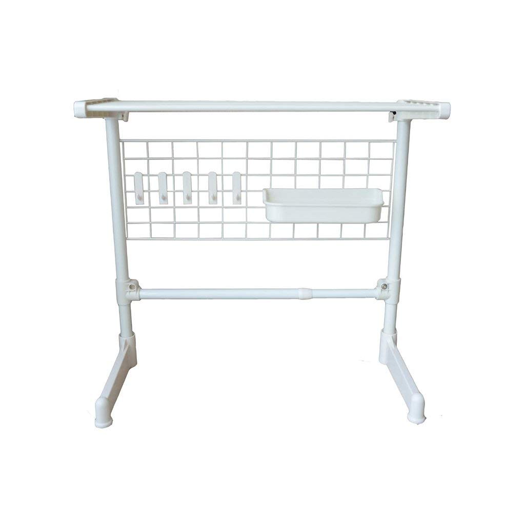2-Tier White Microwave Oven Shelf with 5 Hooks - Space-Saving Kitchen Storage Rack for Spices, Dishes & Utensils - Perfect for Small Kitchens & Countertop Organization