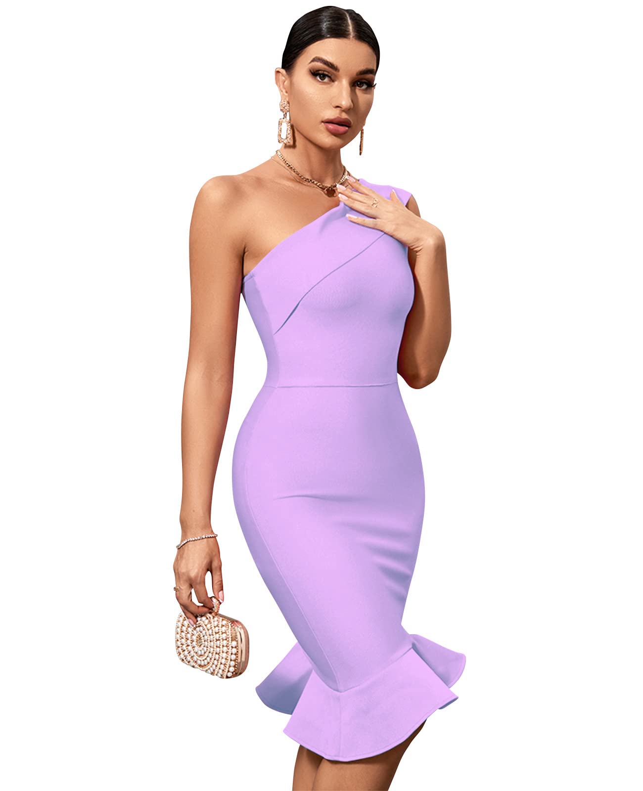 Maketina Women's Sexy One Shoulder Bodycon Bandage Dress - Mermaid Cocktail Midi Dress for Party, Club & Evening Wear | Trendy 2025 Fashion