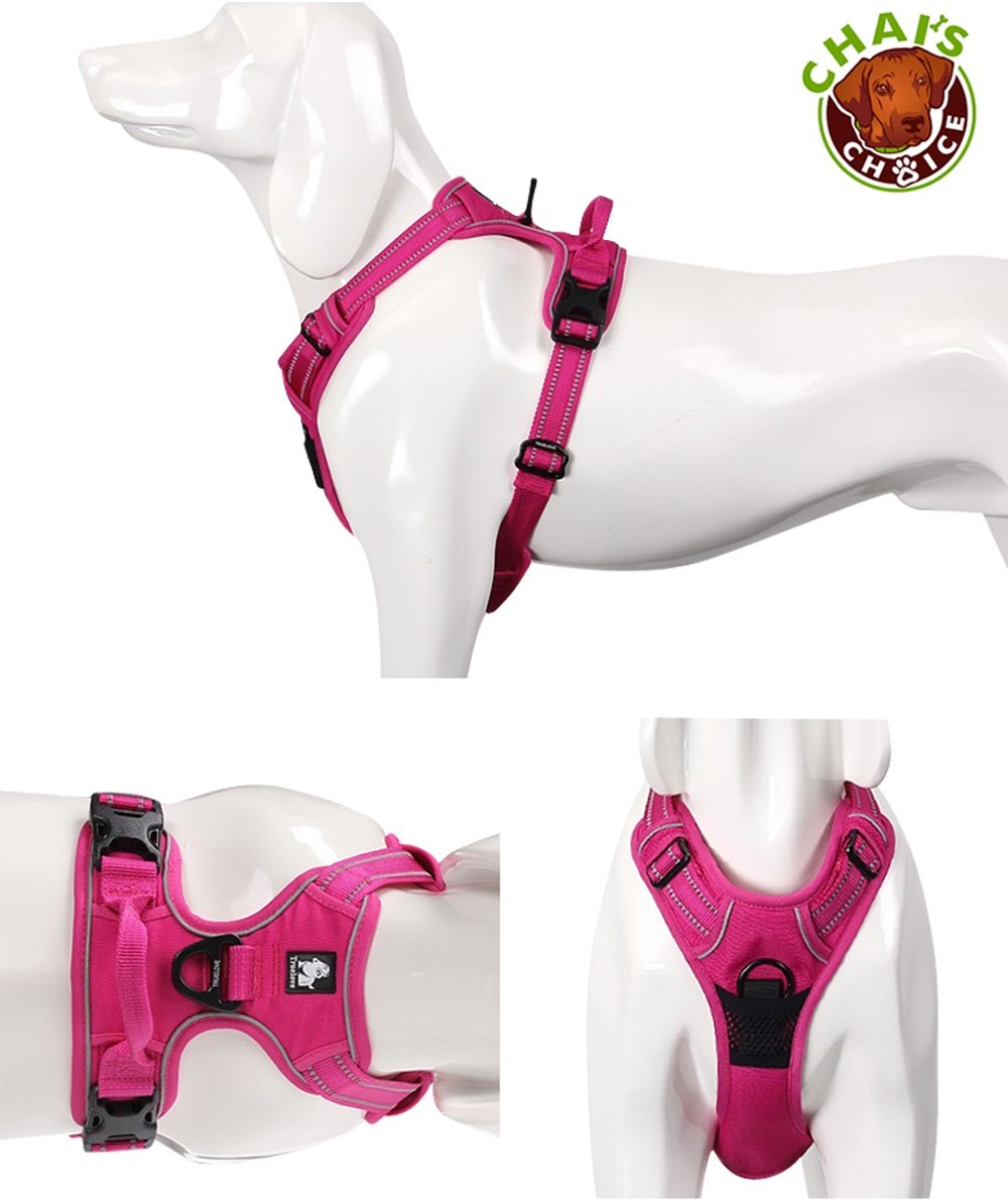 Chai's Choice No-Pull Dog Harness Vest - Medium Size Fuchsia | Adjustable Soft Padded Pet Harness with 3M Reflective Strips | Escape-Proof & Choke-Free Design for Small to Medium Dogs | Perfect for Walking, Running, Hiking & Nighttime Safety