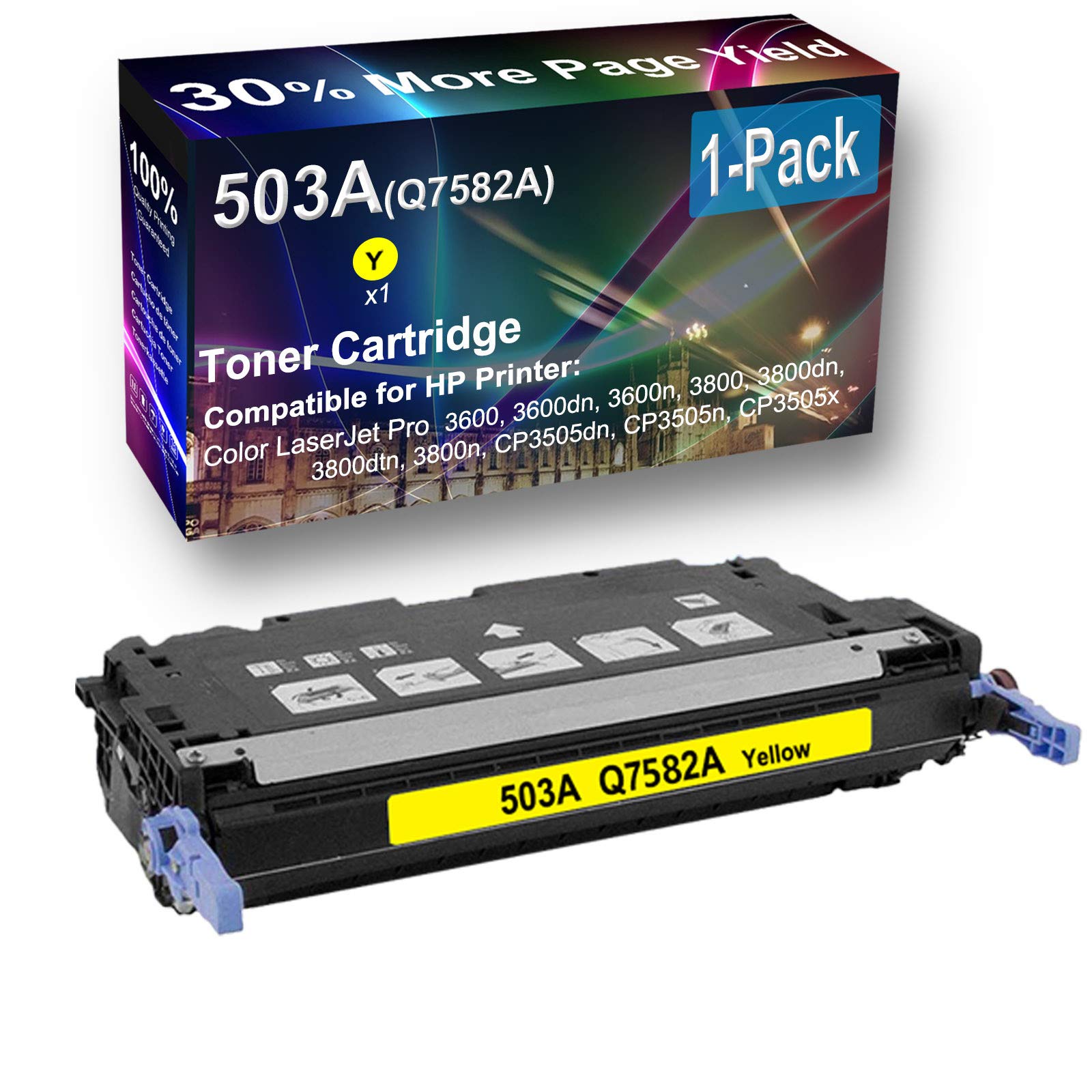 High Capacity 1-Pack Yellow Toner Cartridge Replacement for HP 3600n 3800dn 3800dtn 3800n Printers (Compatible with Q7582A 503A) - Perfect for Office Printing & Document Reproduction