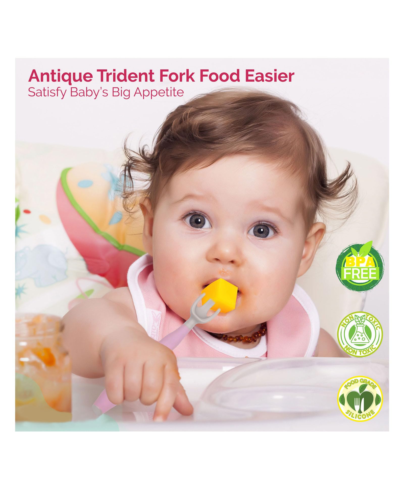 Kritiu BPA-Free Silicone Fruit Teether & Baby Spoon Set - Safe Teething Toy & Feeding Utensils for Infants 6+ Months (Red & Pink) - Perfect for Soothing Sore Gums & Introducing First Foods