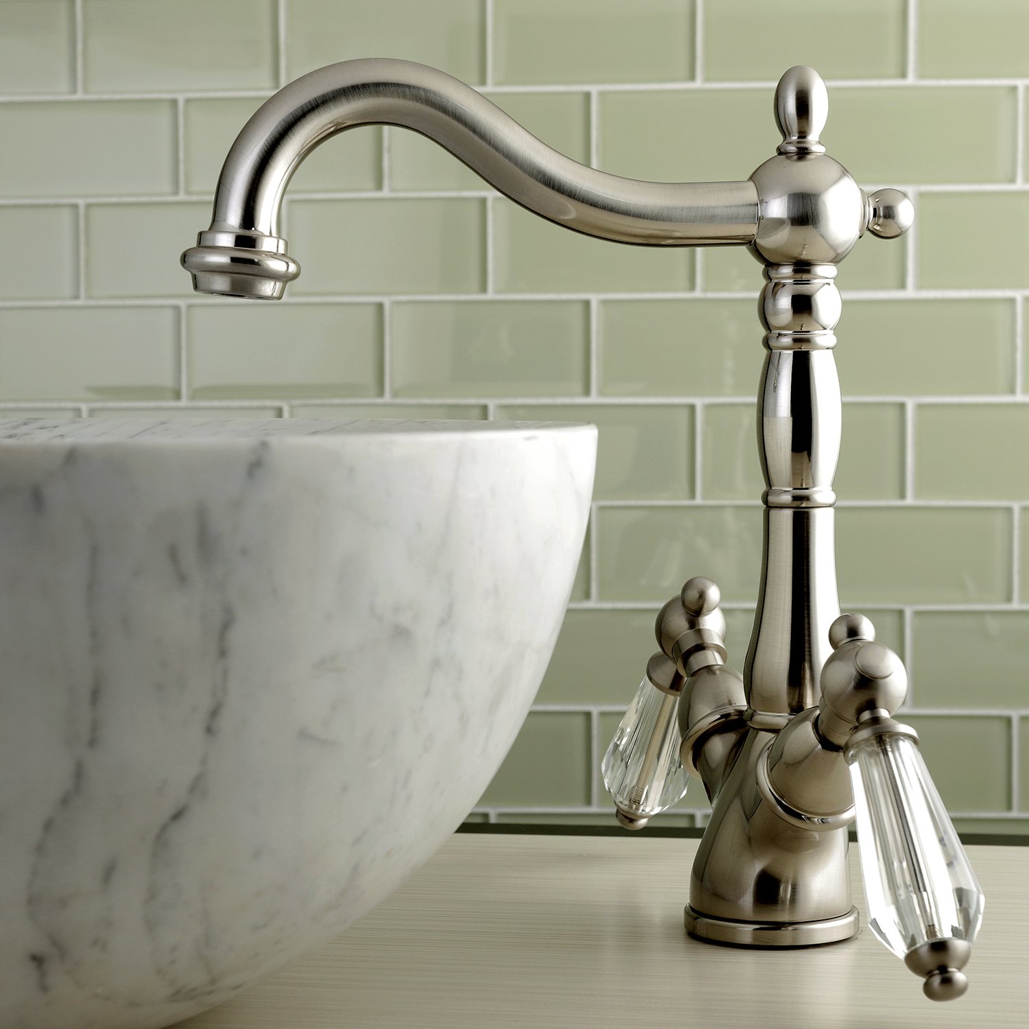 Kingston Brass KS1498WLL Brushed Nickel Vessel Sink Faucet with Deck Plate - 6.5