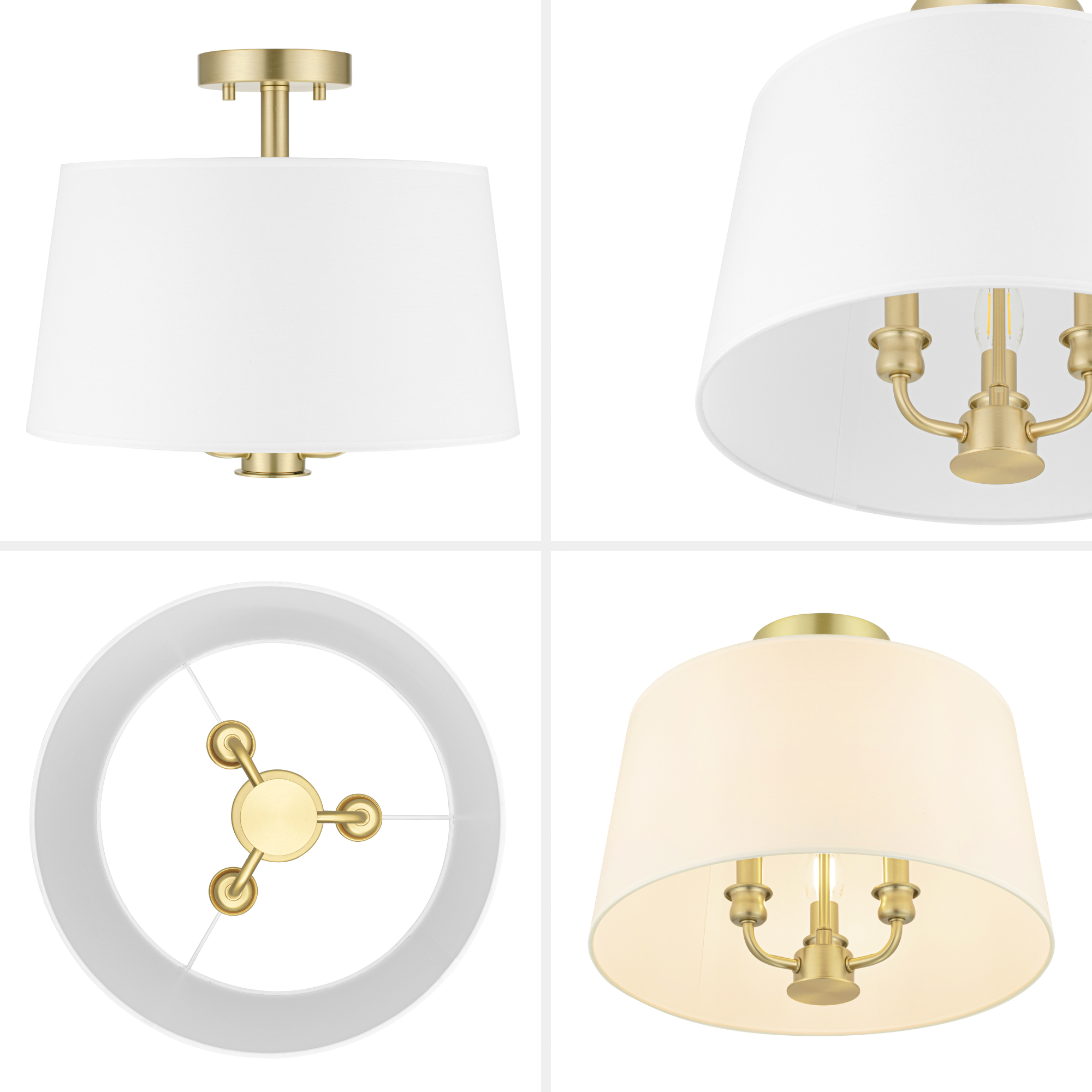 3-Light Billet Convertible Pendant/Semi-Flush Mount Ceiling Light - Brushed Gold Finish with Fabric Shades - Perfect for Dining Room, Kitchen Island, or Bedroom Lighting