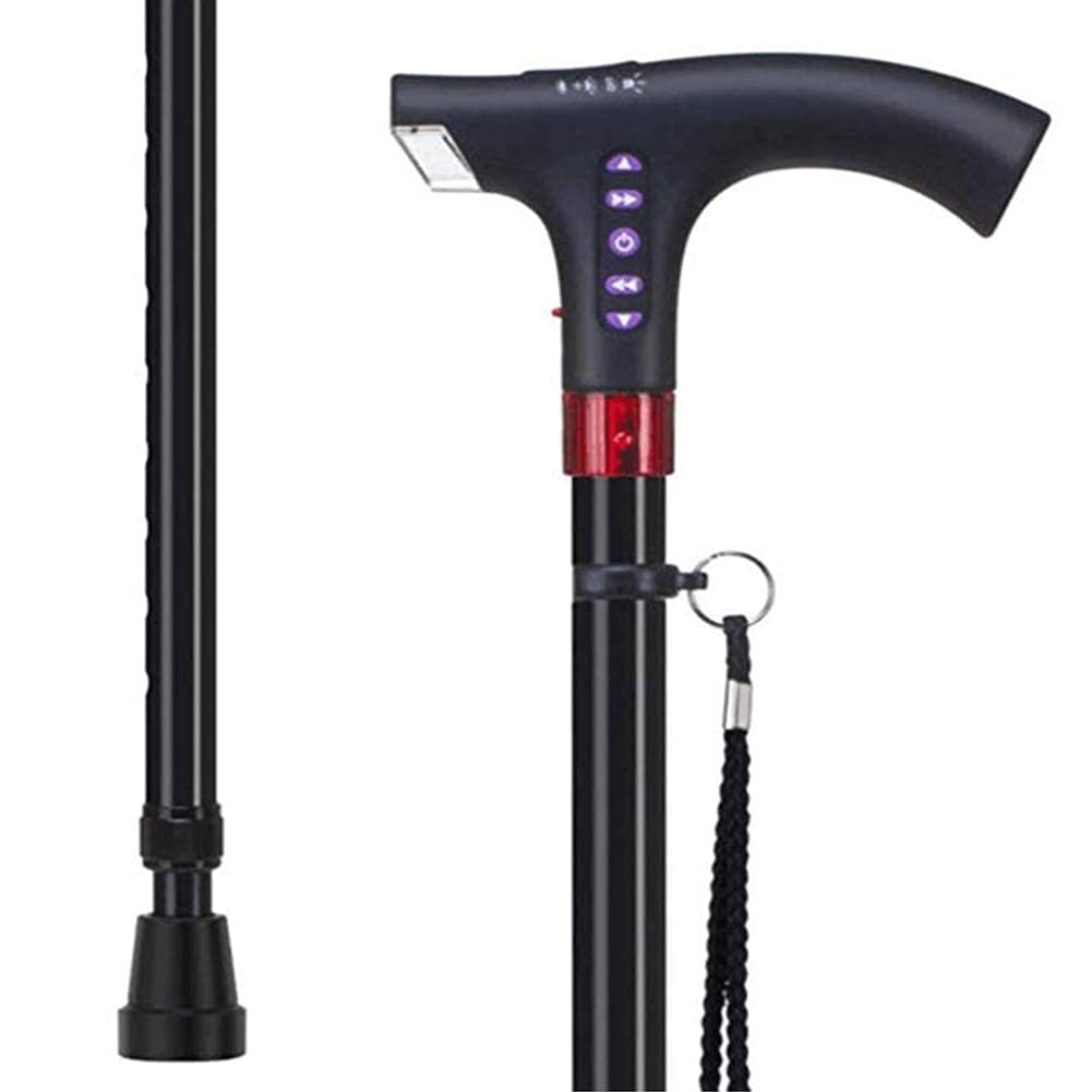 Retractable Aluminum Alloy Walking Cane with LED Lights, Non-Slip Base & Alarm - Adjustable 92-94cm (36-37in) Senior Mobility Aid for Men & Women - Black Durable Cane for Night Walking, Hiking & Elderly Support