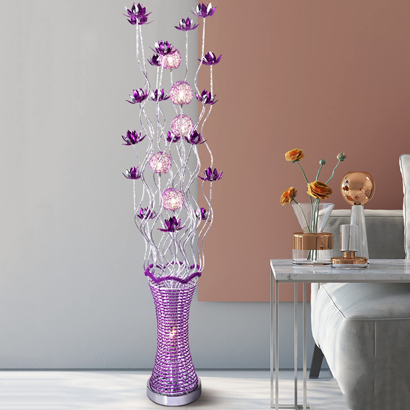 Modern LED Hand-Woven Floor Lamp with Vase Aluminum Design - A+ Energy Efficient Lighting for Living Room, Bedroom & Office Decor - Perfect for Weddings, Home Staging & Interior Design - Includes Convenient Foot Switch