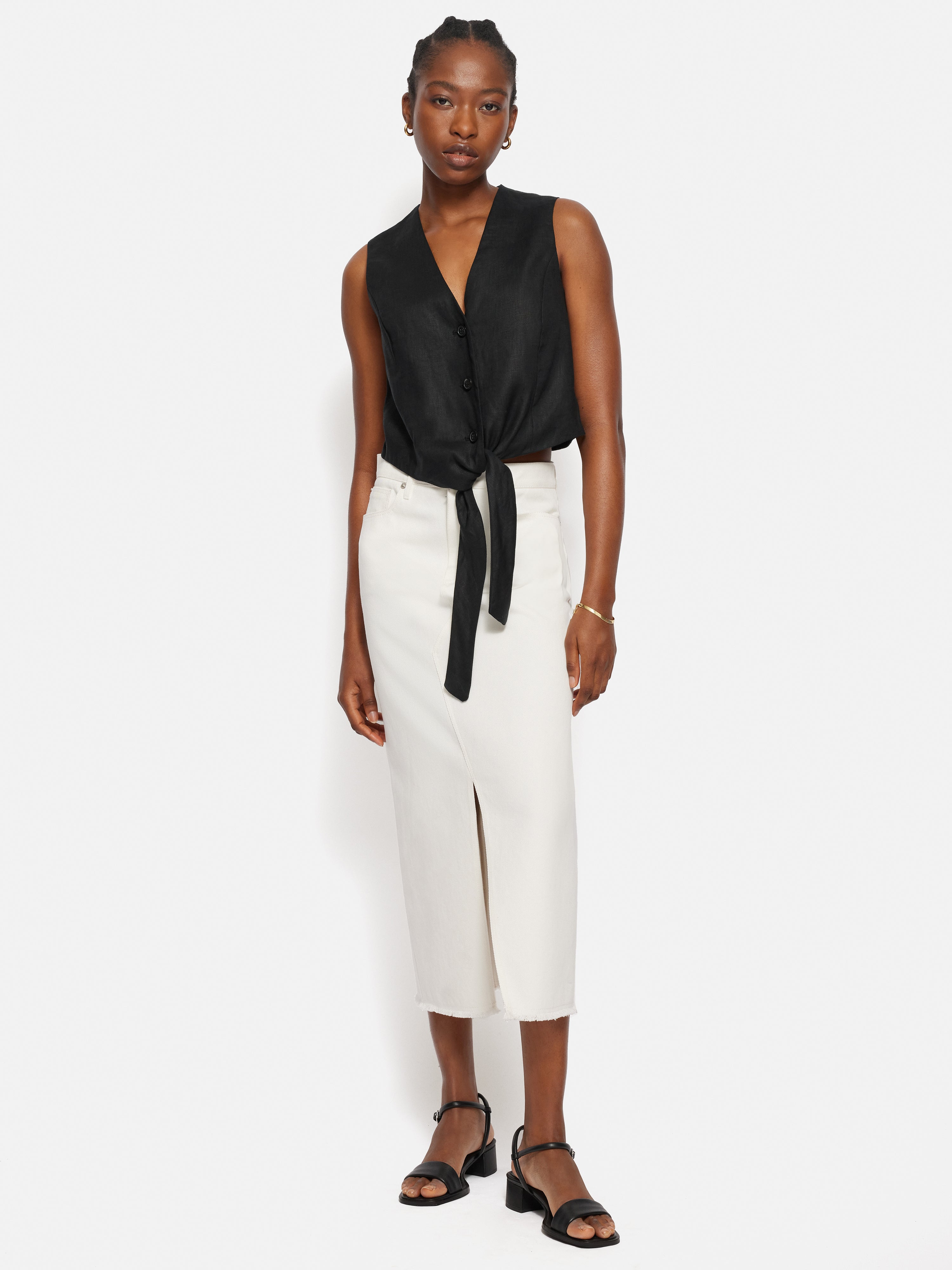 Stylish Black Linen Tie Front Waistcoat Vest for Women - Casual Summer Outfits & Office Wear