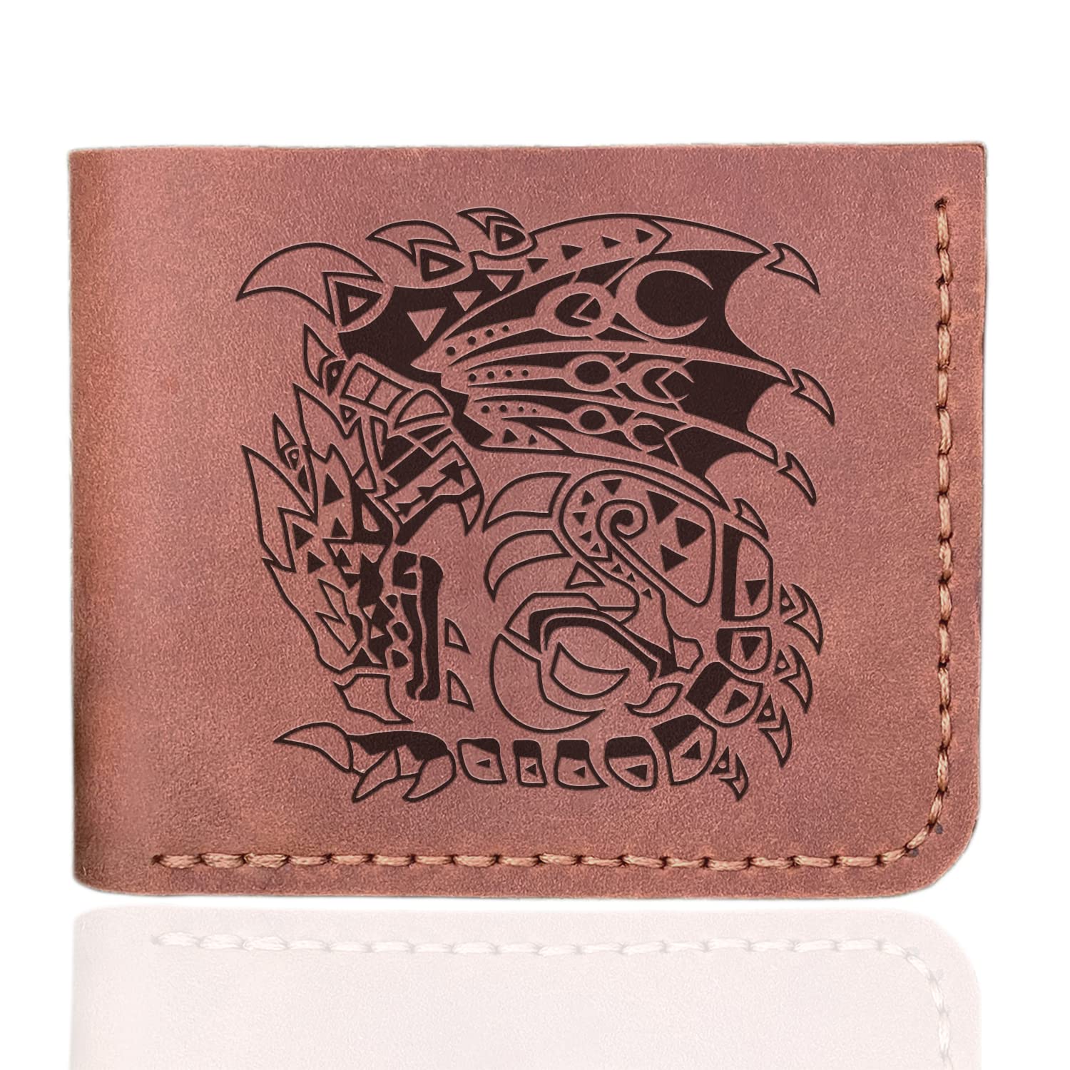 Silver Rathalos Monster Hunter World (MHW) Men's Leather Wallet - Personalized Gaming Gift for Husband, Boyfriend & Gamer - Handmade Custom Geek Present for Christmas & Special Occasions | Durable Slim RFID-Blocking Wallet for Everyday Use & Travel