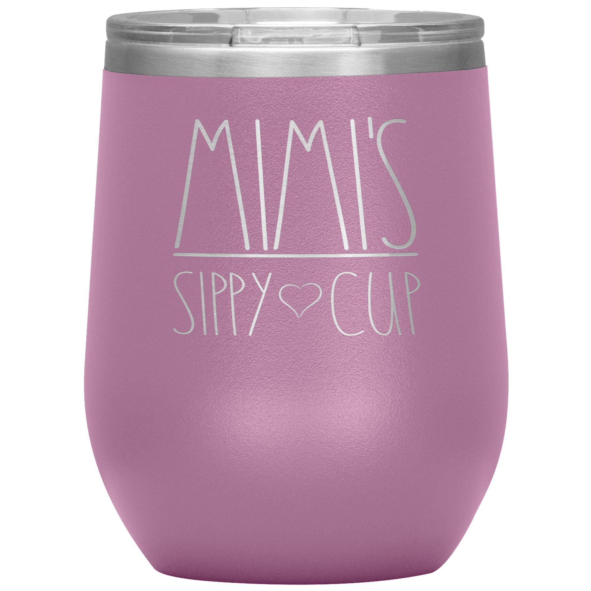 Mimi's Sippy Cup Wine Tumbler 12oz with Lid - 12 Color Options (Light Purple) - Perfect Birthday Gift for Mimi, Wine Lovers & Bridal Showers - Insulated Stainless Steel Tumbler for Coffee, Tea & Cocktails
