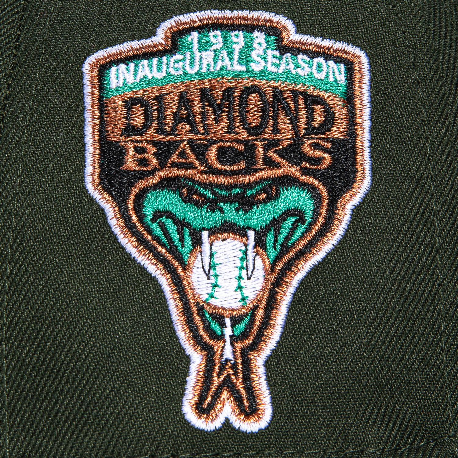 New Era 59Fifty Arizona Diamondbacks MLB Baseball Cap with Inaugural Patch - Green, White & Metallic Copper - Adjustable Snapback Hat for Fans, Sports Enthusiasts & Casual Wear