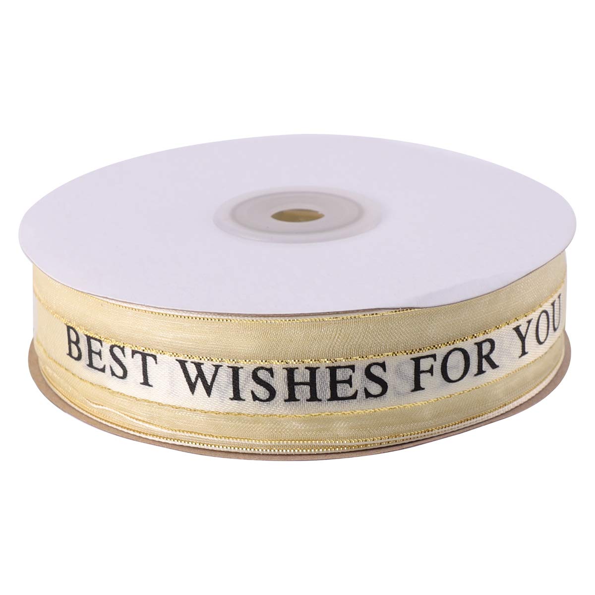 1 Roll of Premium Silk Satin Gift Wrapping Ribbon - 45m x 2.5cm Beige with Golden Edge - Elegant Wedding Party Decorations, Gift Packaging, DIY Crafts & Home Decoration Ribbons