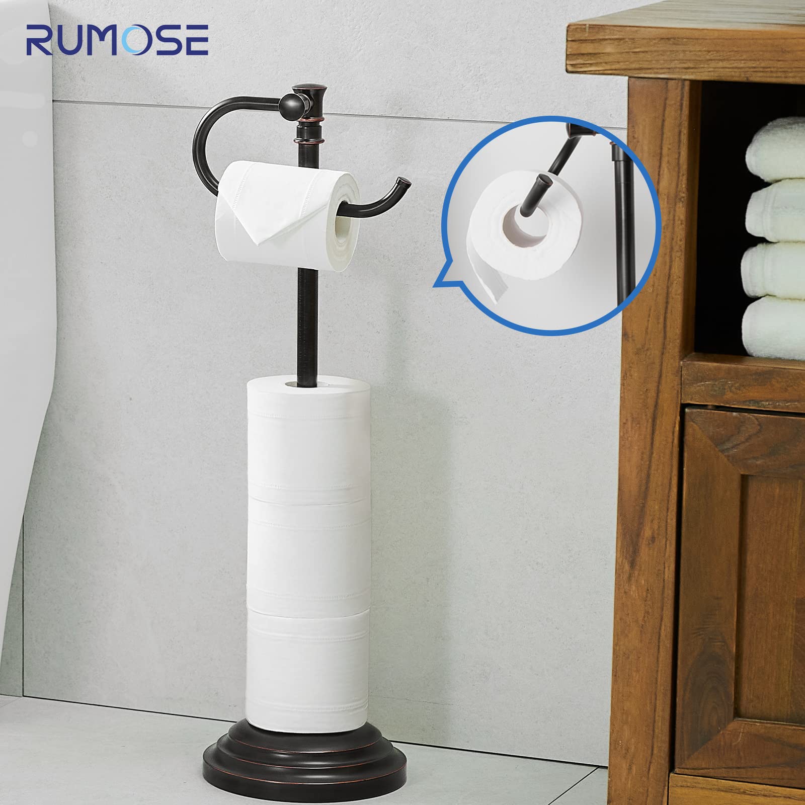 RUMOSE Free Standing Toilet Paper Holder Stand - Adjustable Floor Toilet Tissue Dispenser (12.4