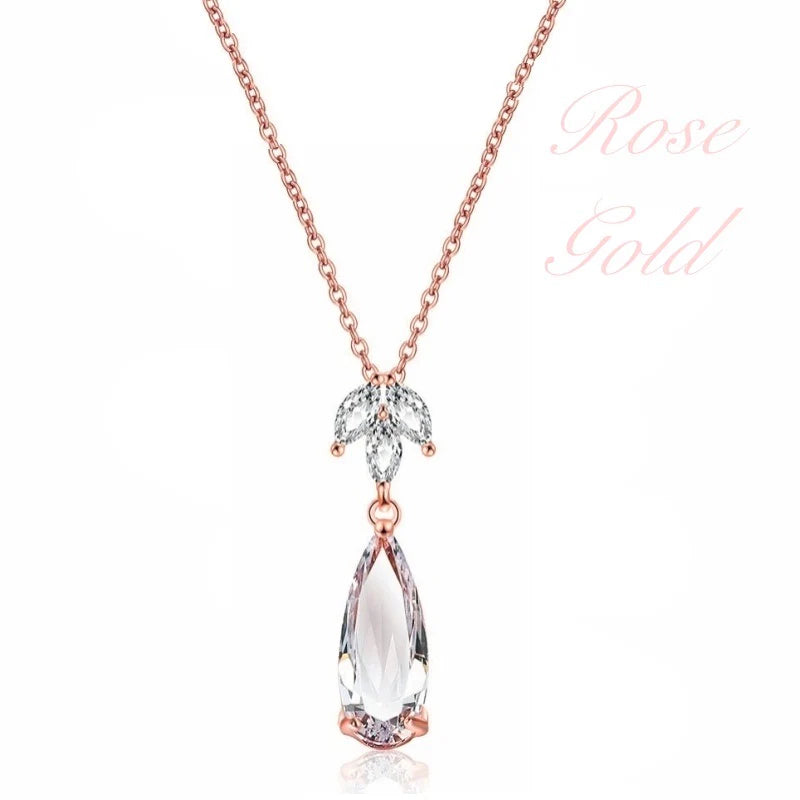 Rose Gold Crystal Drop Necklace - Elegant Bridal Jewelry for Weddings, Prom & Special Occasions | 925 Sterling Silver Pendant Necklace for Women