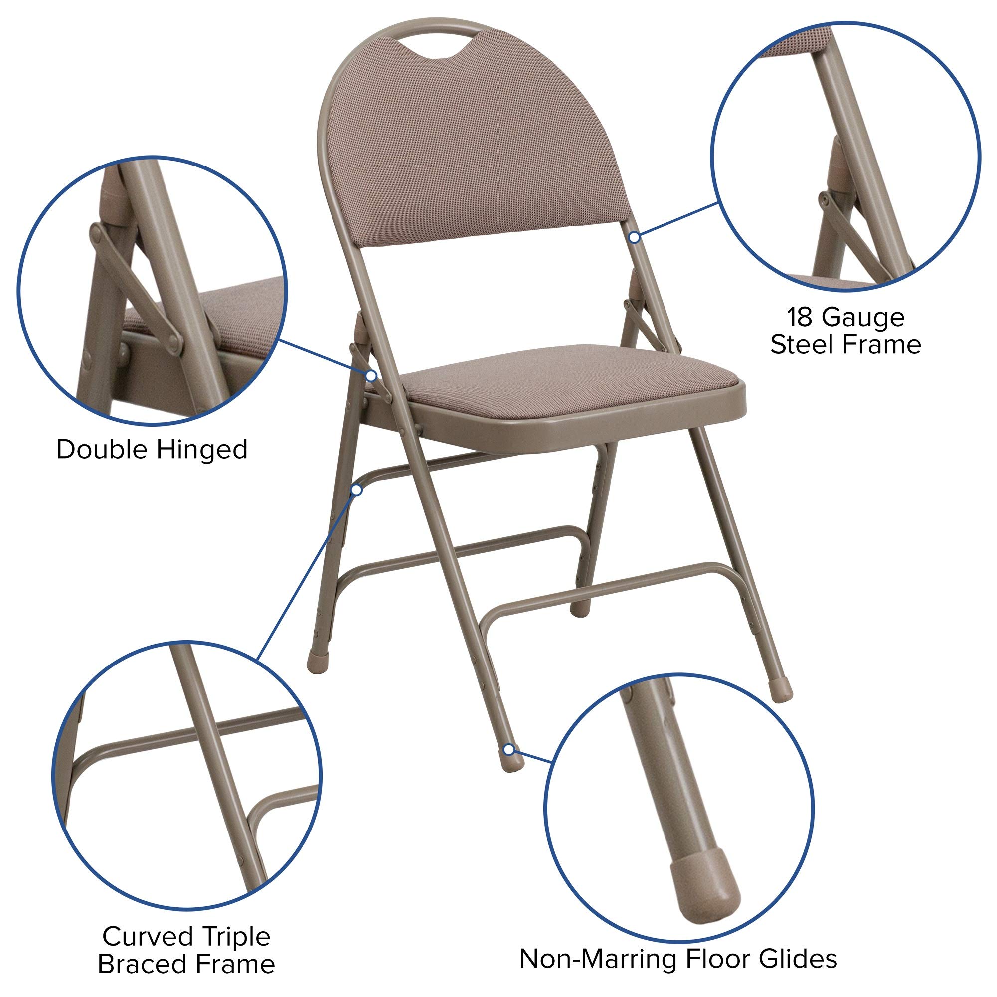 Flash Furniture 4-Pack HERCULES Series Heavy Duty Folding Chairs - Ultra-Premium Triple Braced Metal Frame with Beige Fabric & Easy-Carry Handle - Perfect for Events, Weddings, Parties, and Home Use
