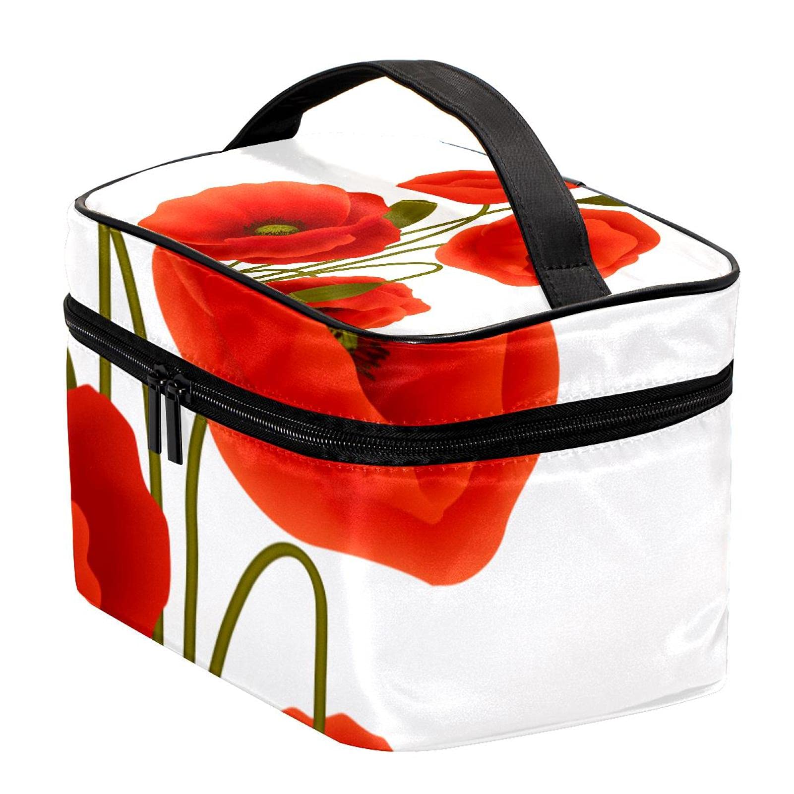 Red Poppy Flowers Floral Travel Makeup Bag - Large Cosmetic Organizer with Zipper, Toiletry Bag for Women & Girls - Perfect for Travel, Gym, and Daily Essentials Storage