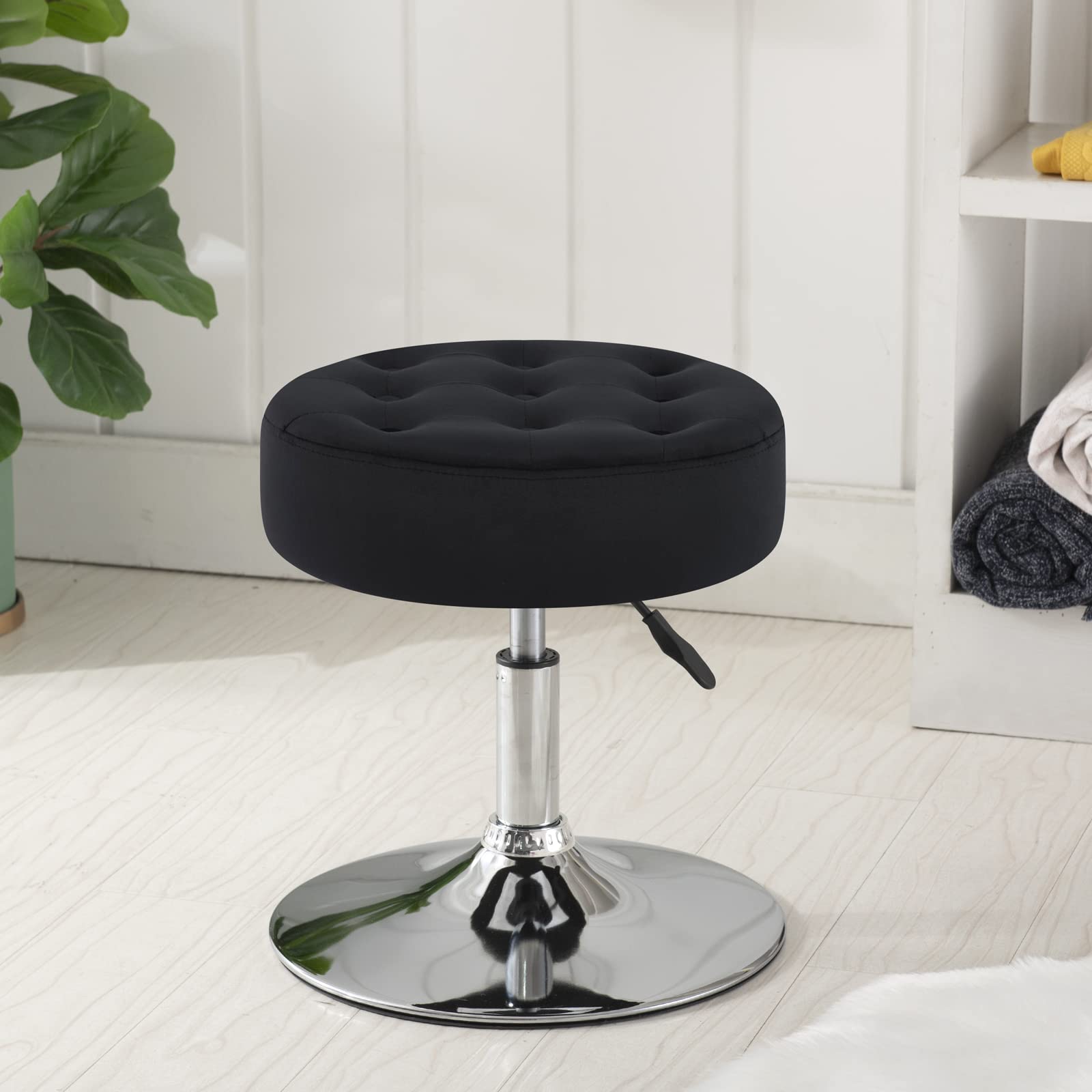 Modern Velvet Vanity Stool - Round Ottoman for Bedroom & Living Room