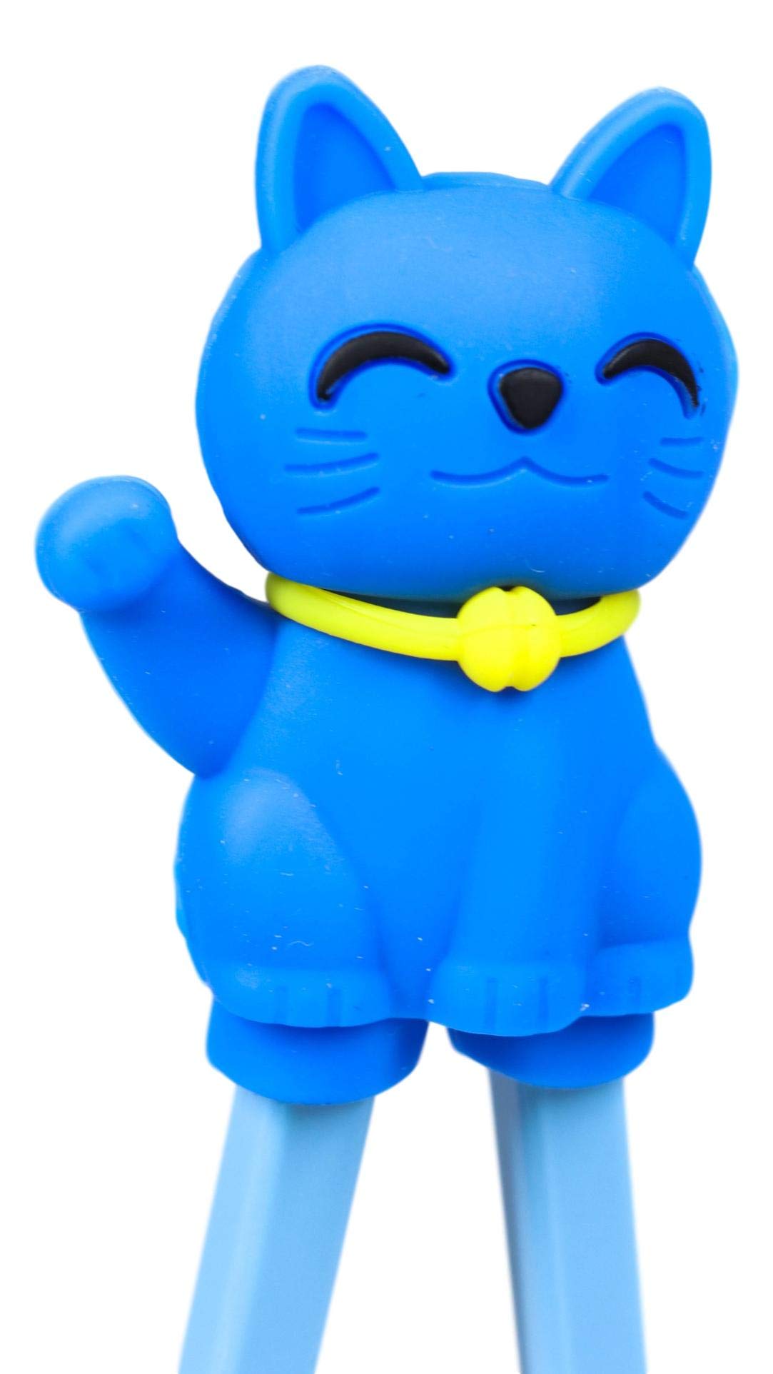 Reusable Training Chopsticks Set with Silicone Helper Hinge - Food Safe Sushi & Noodle Guide for Adults & Kids - Blue Maneki Neko Cat Design - Perfect for Asian Cuisine, Sushi Parties & Family Dining Fun