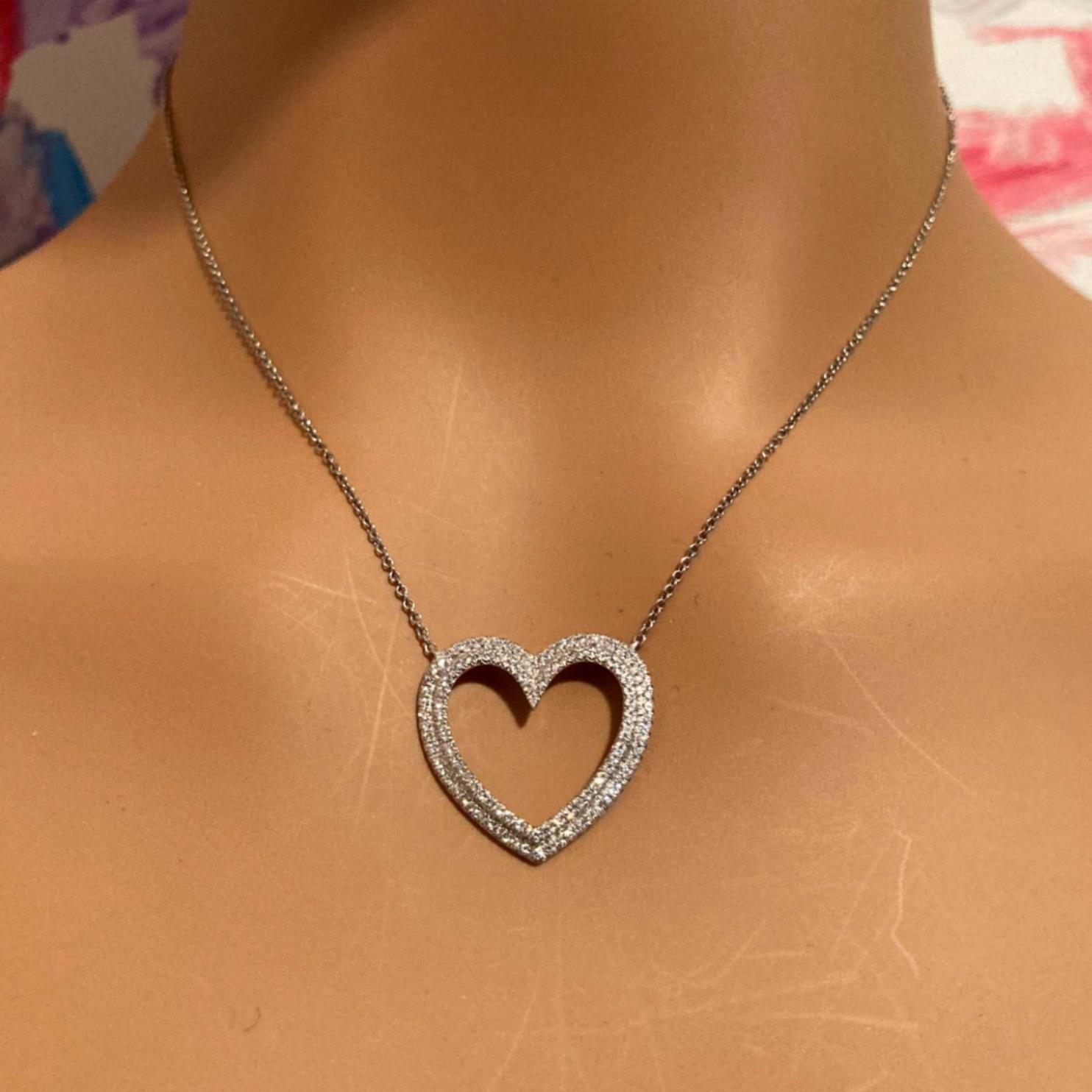 Tiffany & Co Platinum Diamond Heart Double Metro Medium Pendant Necklace for Women - Elegant Jewelry Gift for Anniversary, Valentine's Day & Special Occasions