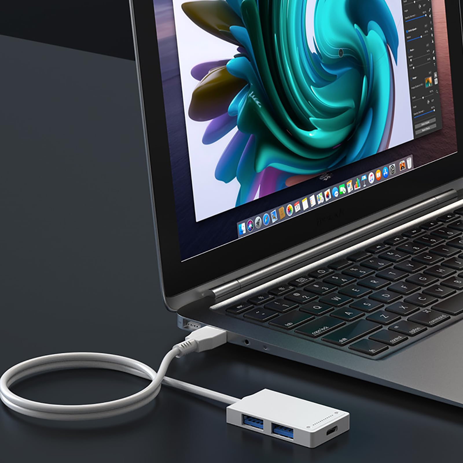 YIGZYCN 4-Port USB Hub with 1 USB 3.0 & 3 USB 2.0 Ports - High-Speed Data Transfer USB Docking Station for Laptop, PC, Mac - Includes Power Adapter for Stable Charging - Perfect for Home Office, Gaming & Work Setup