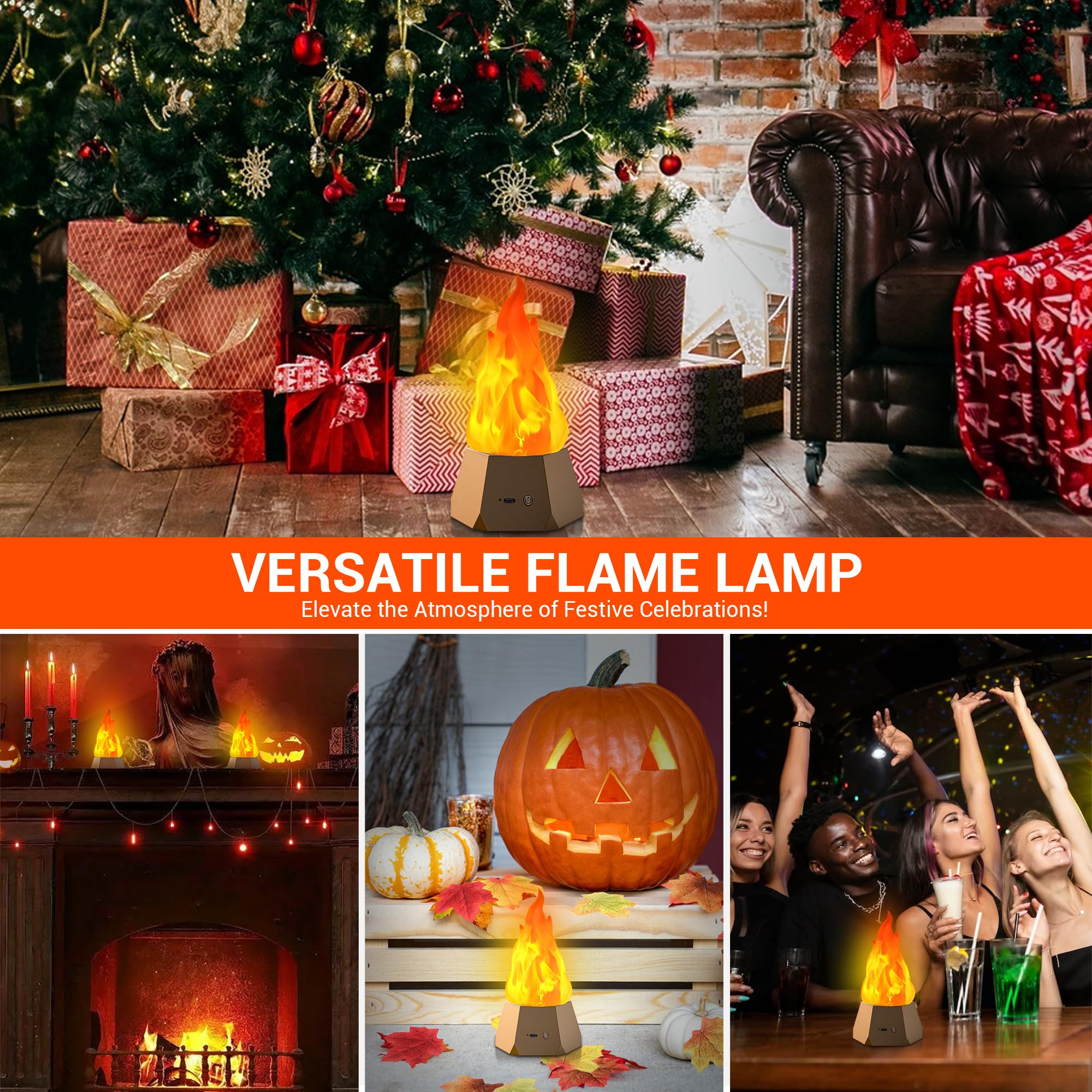 Rechargeable LED Flame Lights - Flameless Candles with Flickering Effect, Battery Operated Fake Fire Night Light for Home Decor (2 Pack) | Perfect for Kids Bedroom, Outdoor Camping, Parties, Bars, Christmas & Holiday Decorations