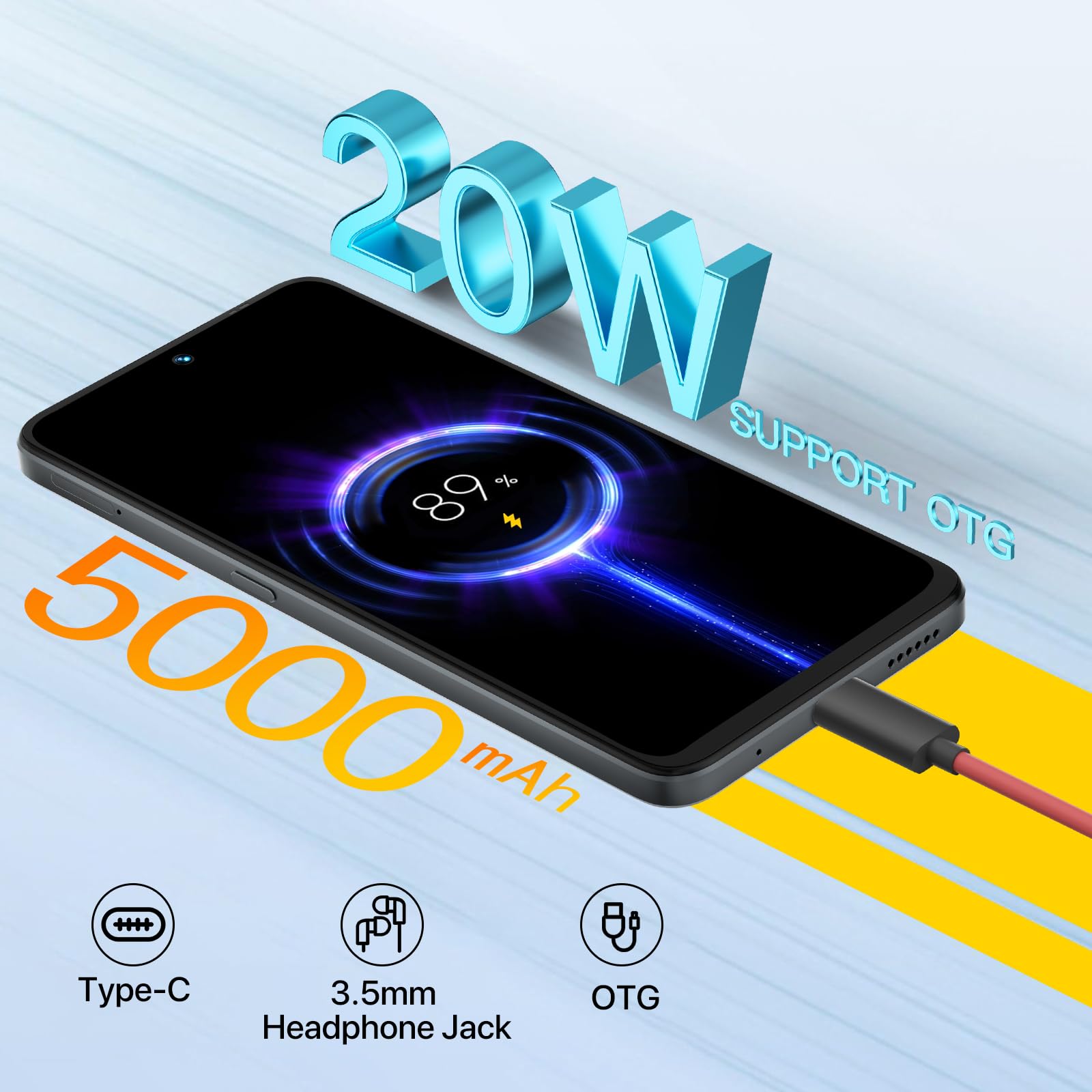 UMIDIGI Note 100 5G Unlocked Smartphone - Android 14, 12GB RAM (6+6GB) + 128GB Storage (Expandable to 1TB), 50MP Dual Camera, 6.8