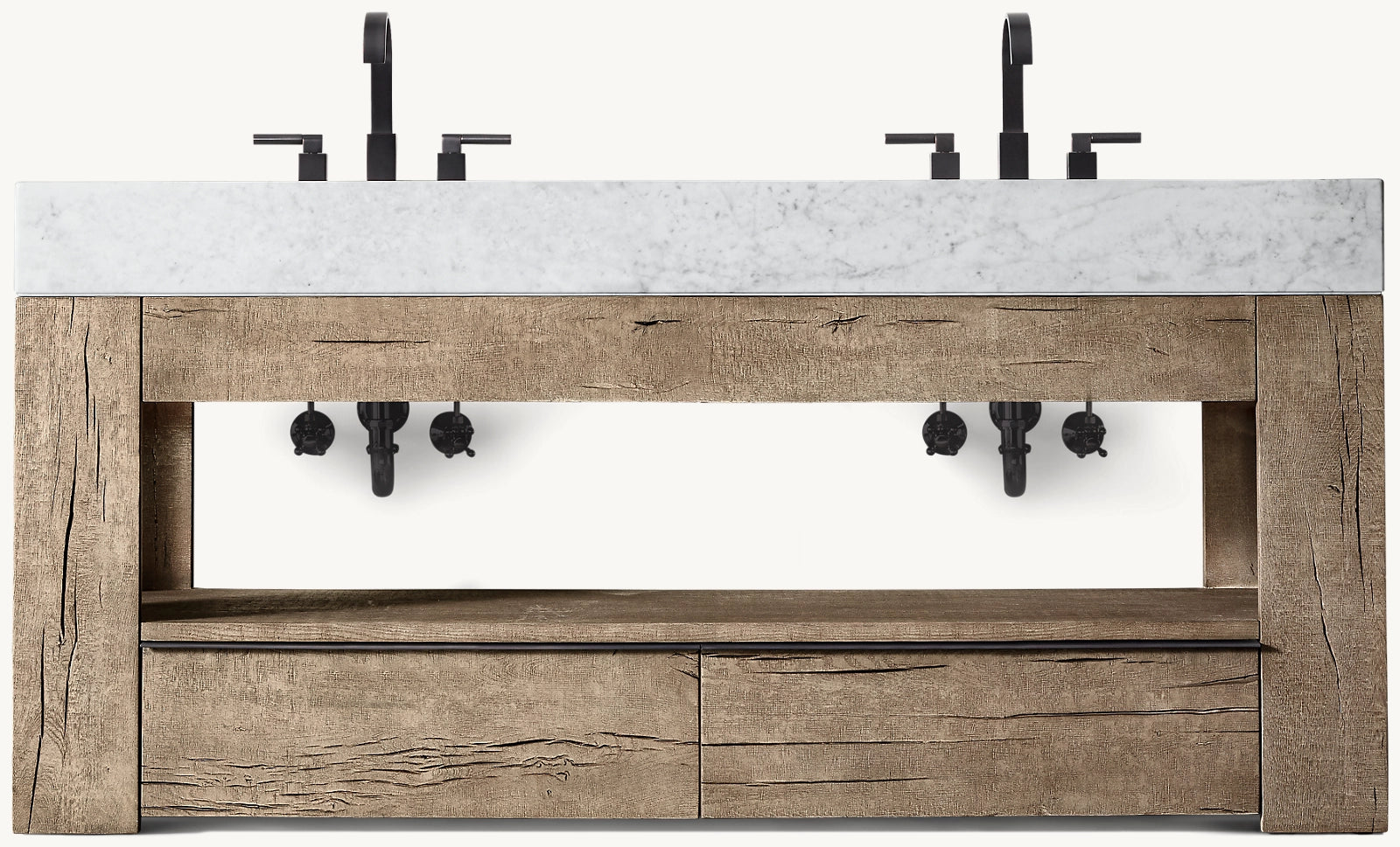 Aspen French Oak Double Washstand - Rustic Bathroom Vanity with Sink for Farmhouse & Vintage Style Decor | Perfect for Master Bath, Guest Bath & Powder Room