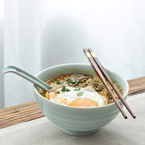 28oz Celadon Porcelain Salad Bowl - Microwave & Dishwasher Safe Rice Bowl Set (6.5 Inch, Sky Blue) - Perfect for Asian Cuisine, Cereal, Soup & Home Dining