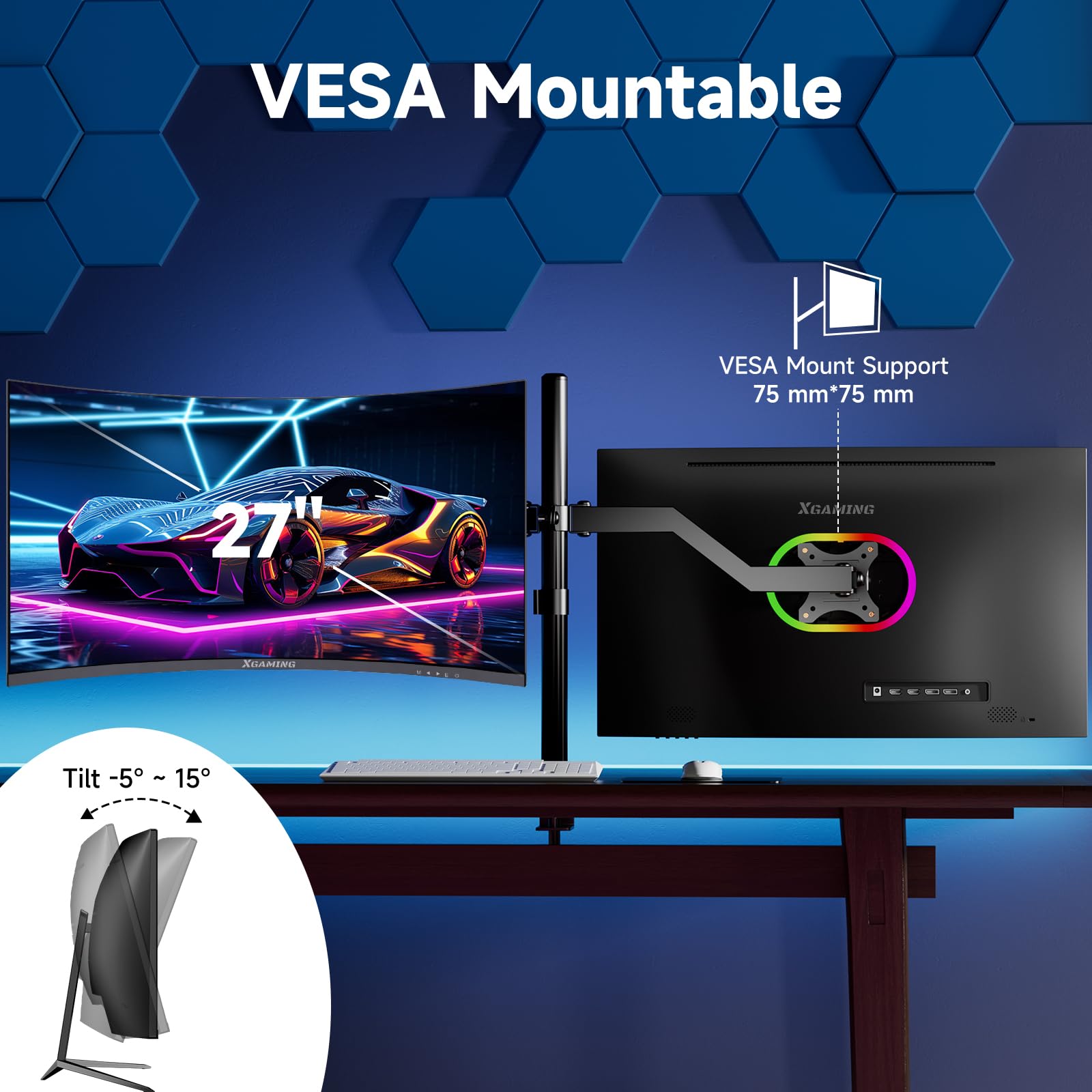 27 Inch Curved Gaming Monitor 2K QHD 2560x1440 165Hz 1ms - 1500R Curvature, AMD FreeSync, 99% sRGB, HDR, Built-in Speakers, VESA Mount, Tilt Adjustable - Perfect for PC Gaming, Home Office & Multimedia Entertainment
