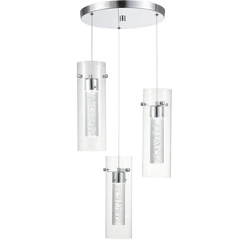 Clear Cylinder Glass Pendant Light Fixture - Modern Hanging Lamp for Kitchen Island, Dining Room & Bar Lighting