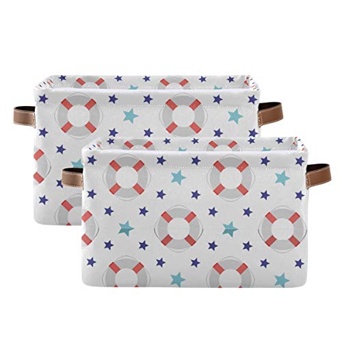 Lifebuoy & Stars Collapsible Canvas Storage Basket - Large Decorative Organizer for Toys, Home & Shelf Organization | Perfect for Nursery, Living Room & Bedroom Storage