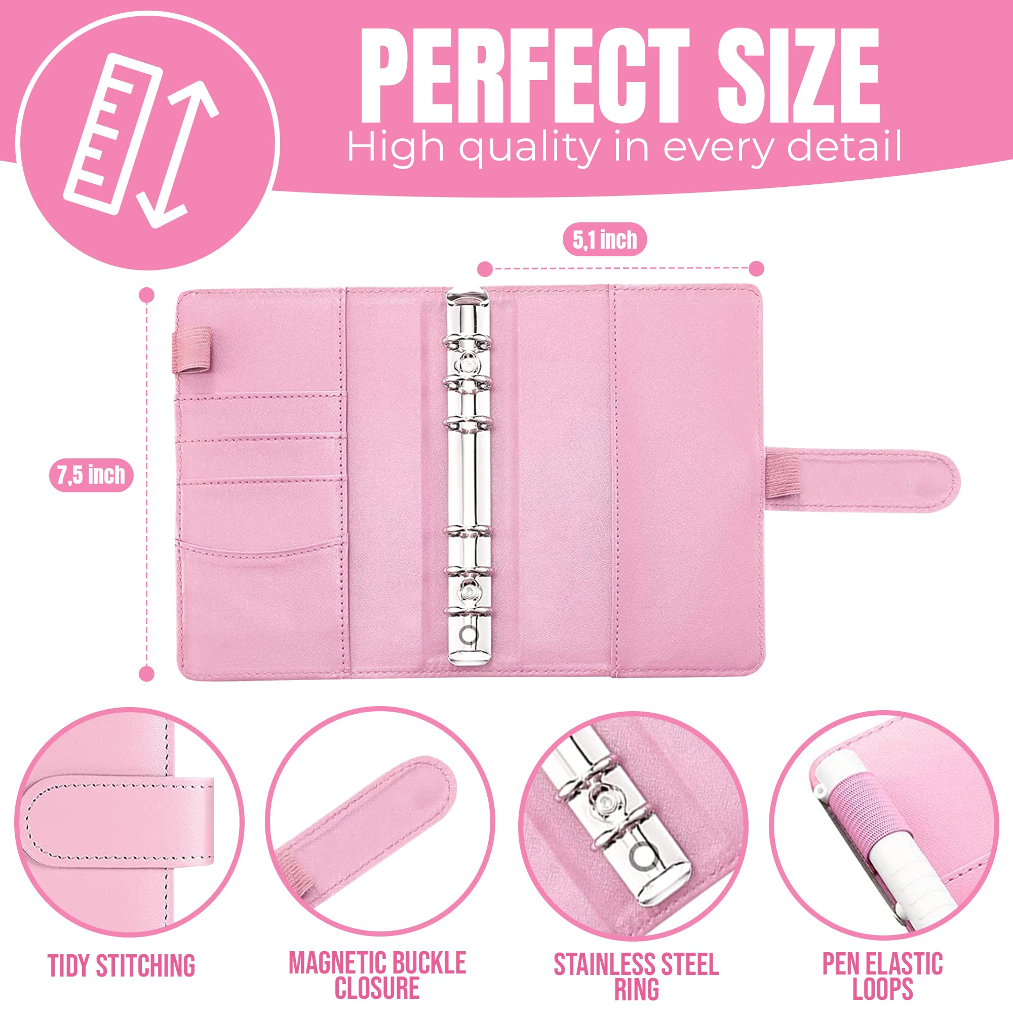 Budget Binder with Zipper Envelopes - Money Organizer for Cash System - Pink Cash Envelopes for Budgeting & Money Saving | Perfect for Personal Finance, Dave Ramsey Envelope Method, and Home Budget Planning