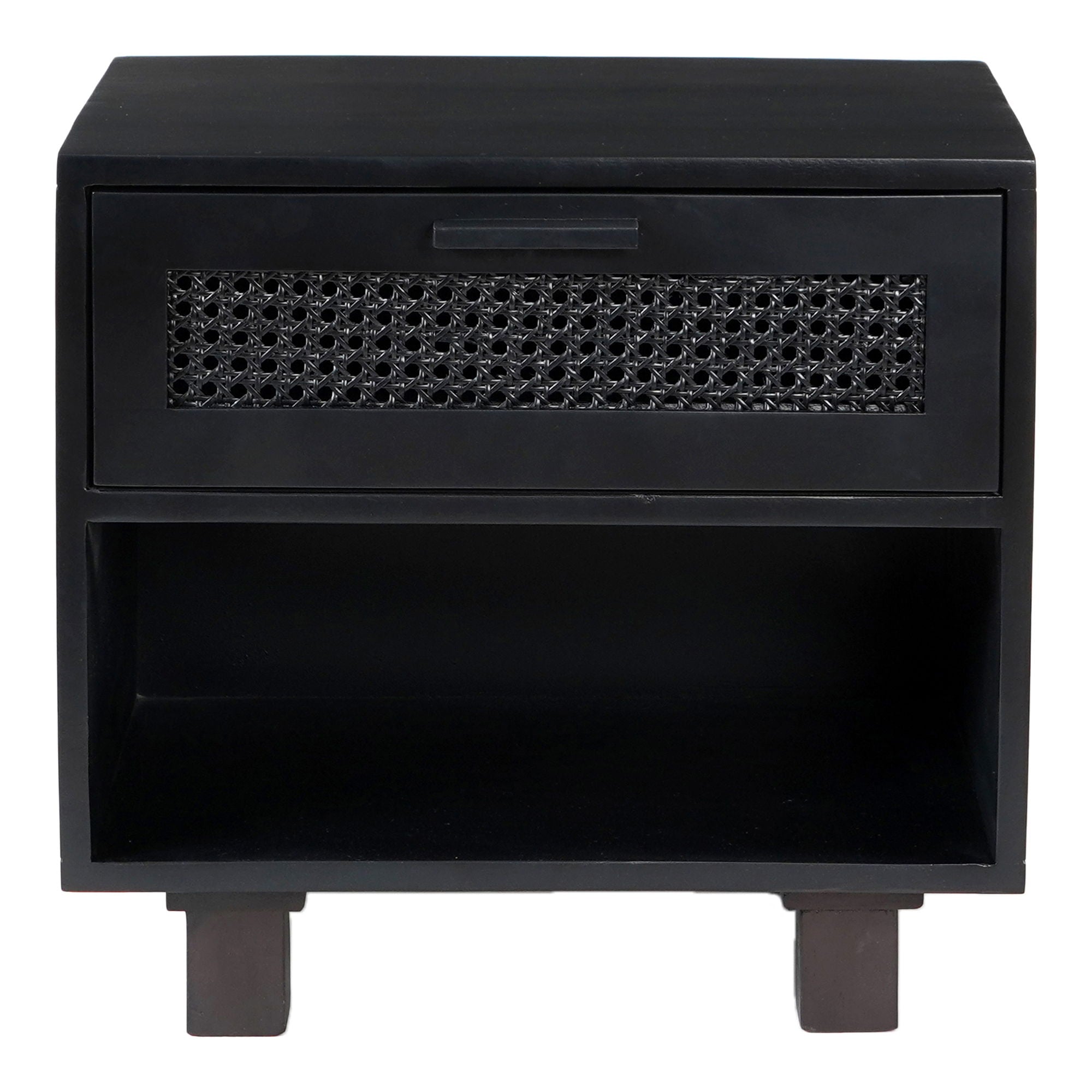 Modern Ashton Nightstand - Black Wood Bedside Table for Bedroom, Living Room & Office - Stylish Storage with Drawer & Shelf