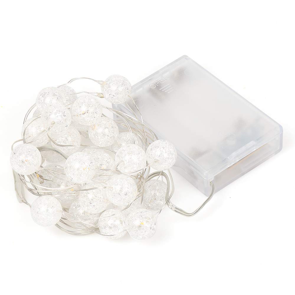 30 LED Crystal Crackle Ball String Lights - 10Ft Battery Operated Fairy Lights for Bedroom Decor, Christmas Tree, Valentine's Day Party & Wedding Decoration - Soft White Globe Lights for Indoor/Outdoor Use