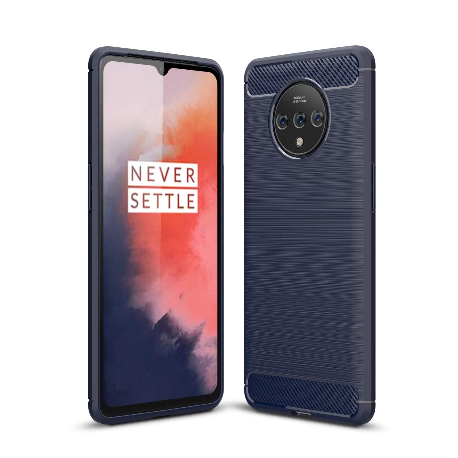 Premium Carbon Fiber Texture Shockproof Case for OnePlus 7T - Anti-Scratch Protective Cover with Impact Absorption (Blue) | Perfect for Daily Use, Travel & Outdoor Activities