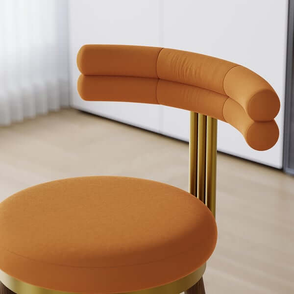 Mid Century Modern Orange Bar Stools with Backrest - Set of 2 Velvet Upholstered Counter Height Stools for Kitchen Island, Breakfast Bar & Home Decor